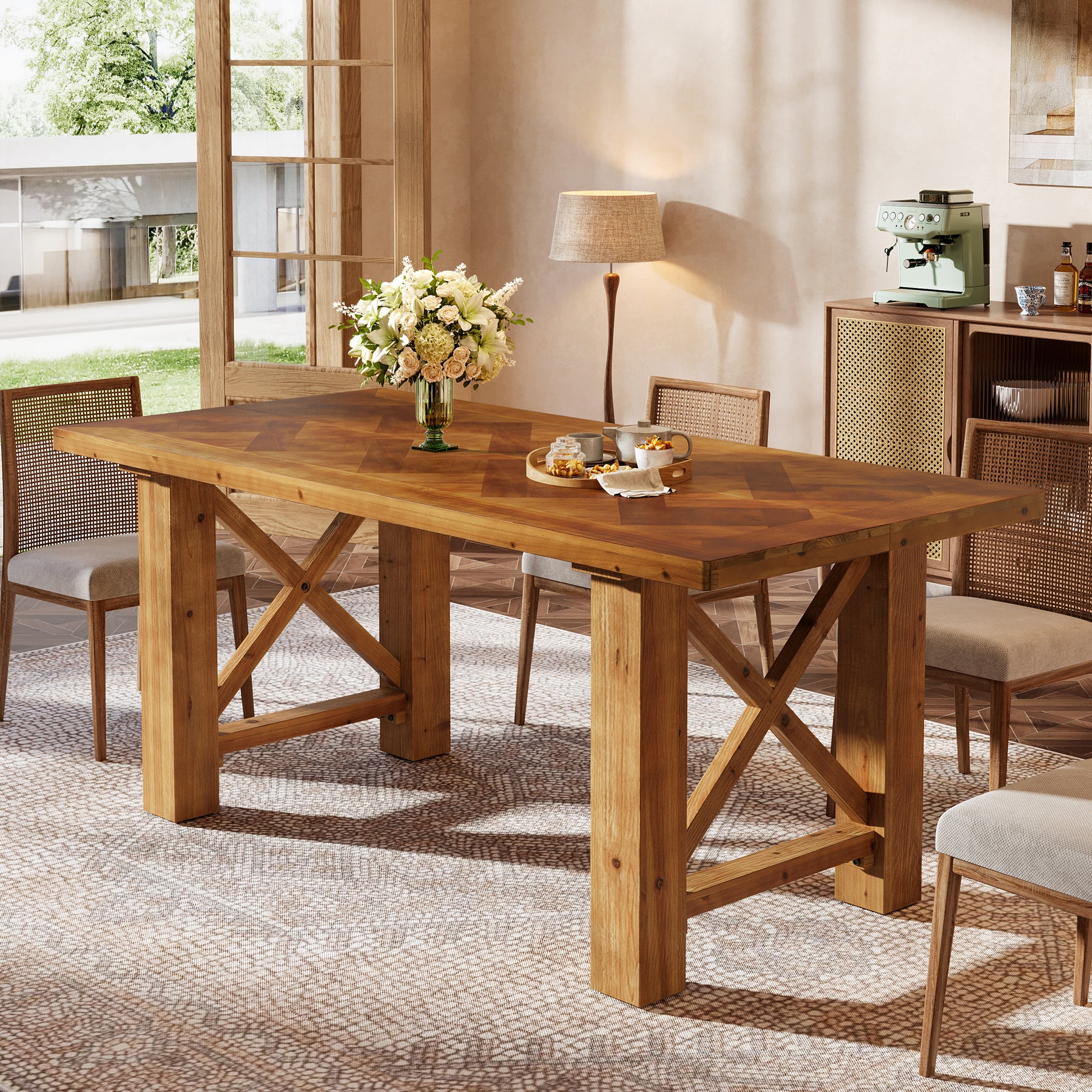 63" Solid Wood Dining Table for 4-6, Rectangle Kitchen Table with X-Shaped Frame - Image 3