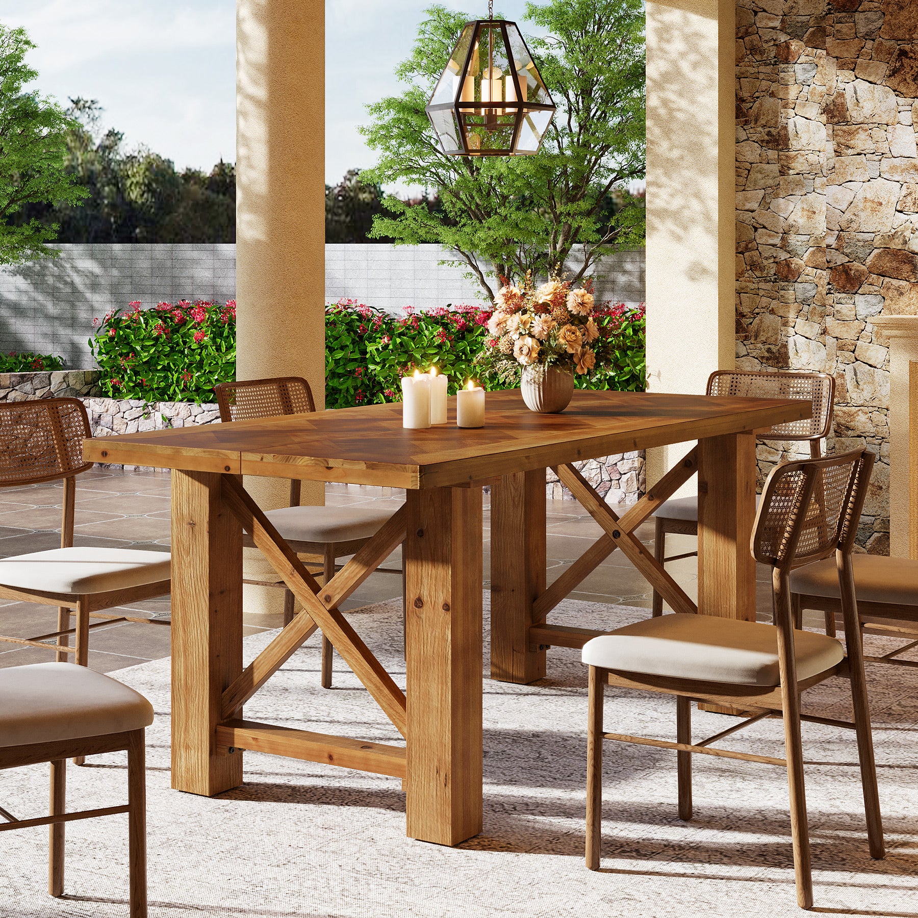 63" Solid Wood Dining Table for 4-6, Rectangle Kitchen Table with X-Shaped Frame - Image 4
