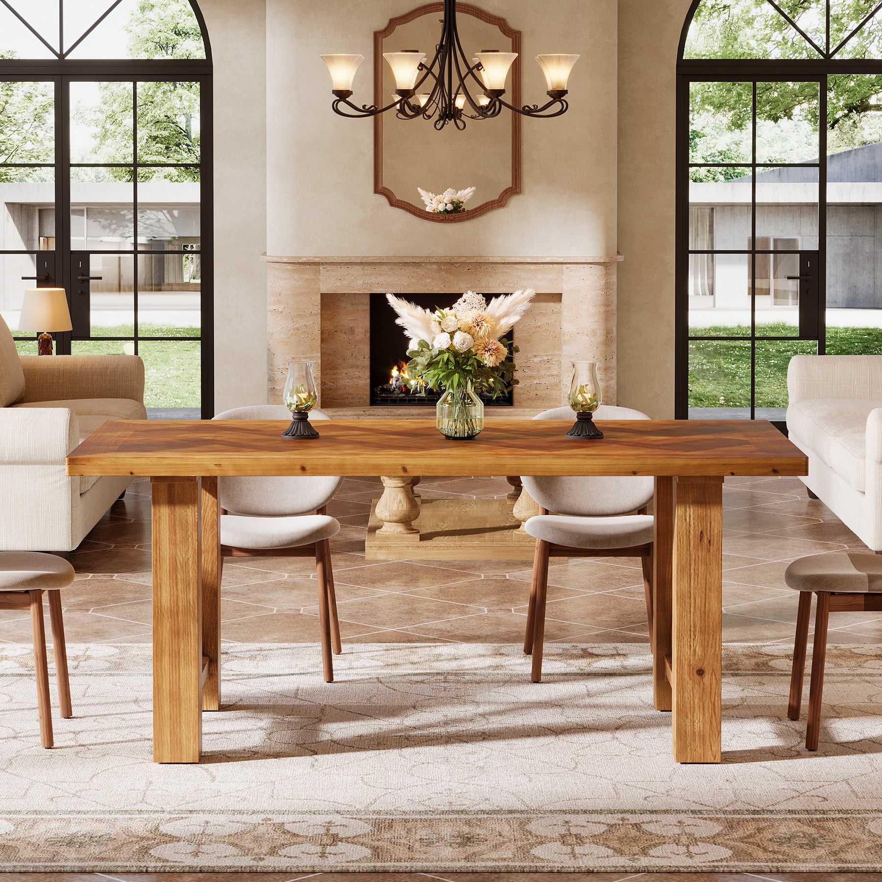 63" Solid Wood Dining Table for 4-6, Rectangle Kitchen Table with X-Shaped Frame - Image 5