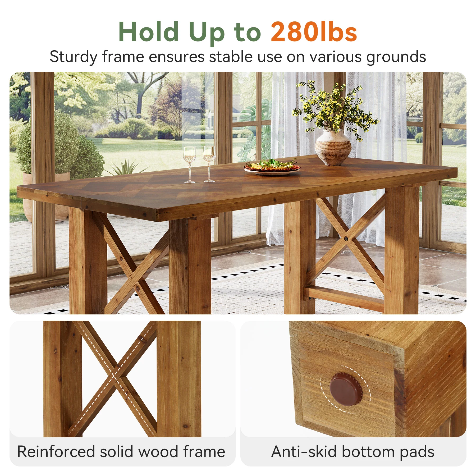 63" Solid Wood Dining Table for 4-6, Rectangle Kitchen Table with X-Shaped Frame - Image 8