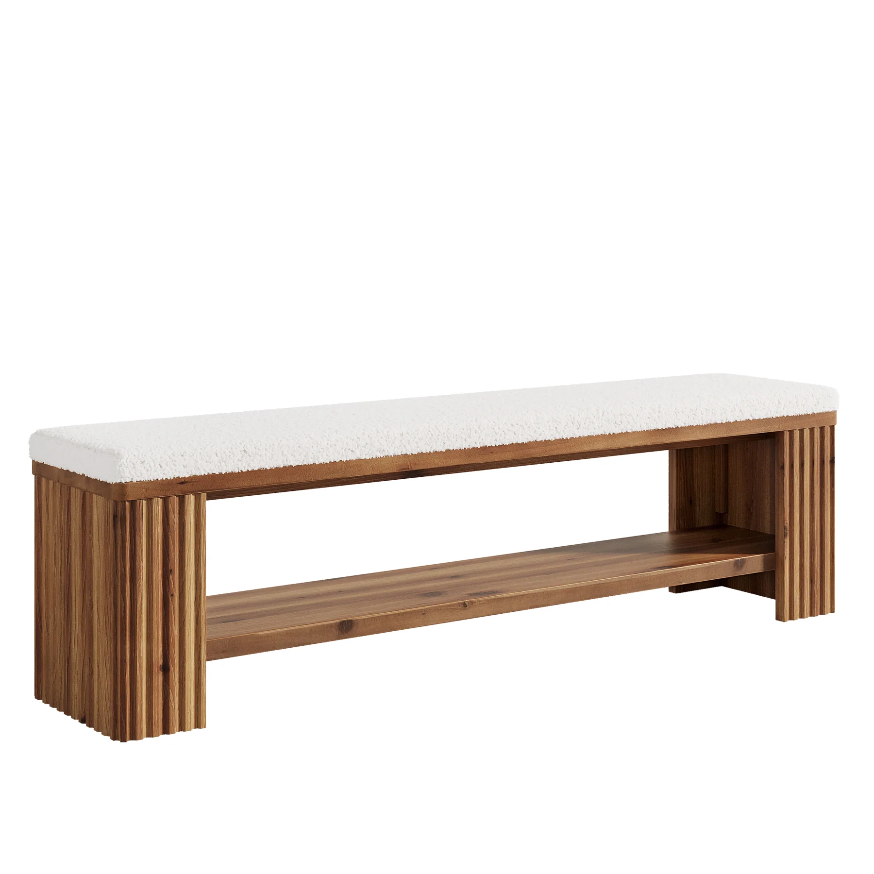 63" Solid Wood Entryway Bench, Modern Upholstered End of Bed Bench - Image 10