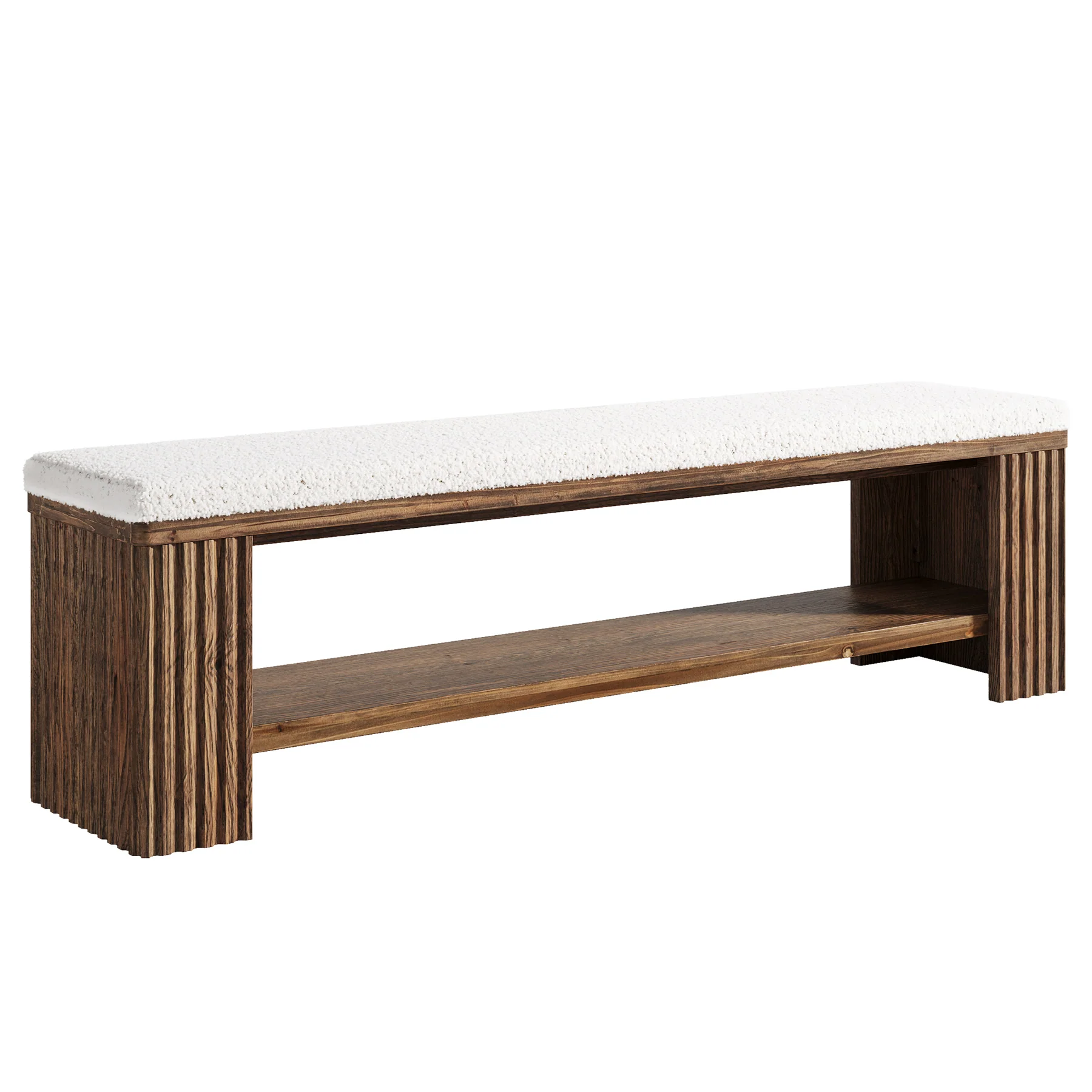 63" Solid Wood Entryway Bench, Modern Upholstered End of Bed Bench - Image 11