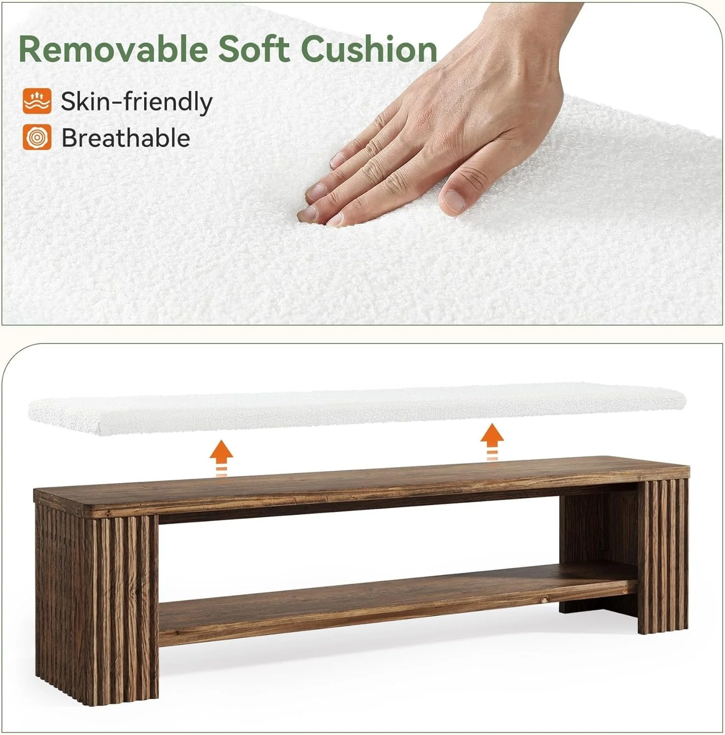 63" Solid Wood Entryway Bench, Modern Upholstered End of Bed Bench - Image 7