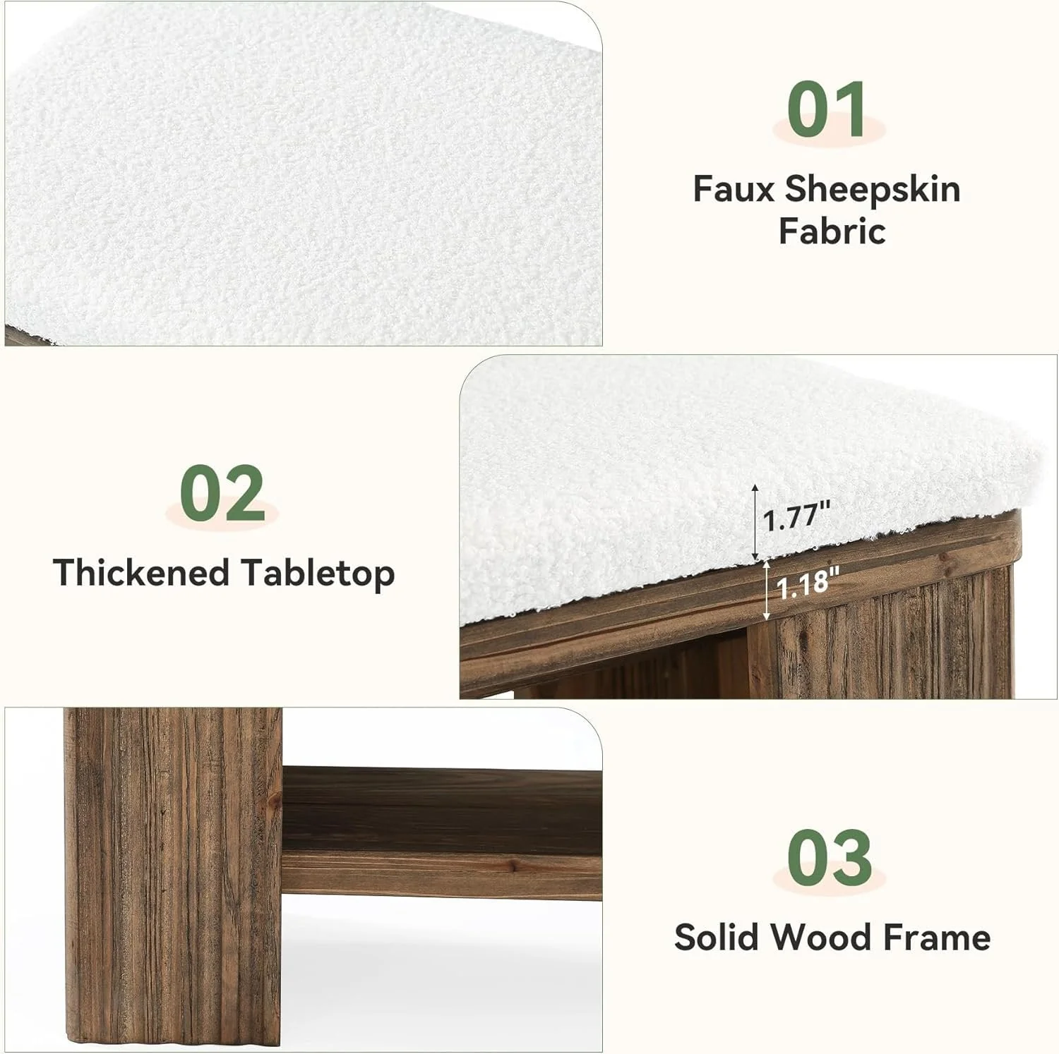 63" Solid Wood Entryway Bench, Modern Upholstered End of Bed Bench - Image 8