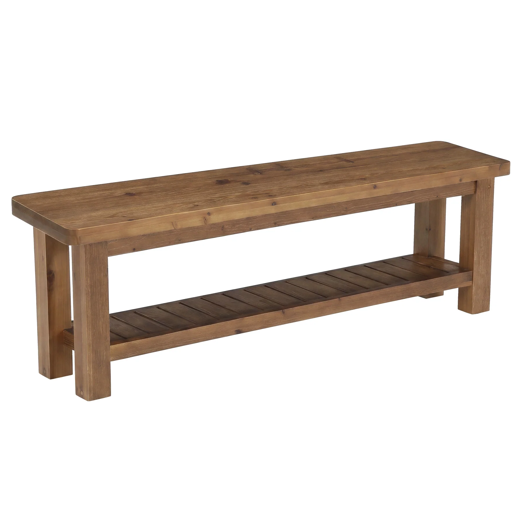 63" Solid Wood Entryway Bench with Storage, 2-Tier Farmhouse Shoe Bench for Hallway - Image 9