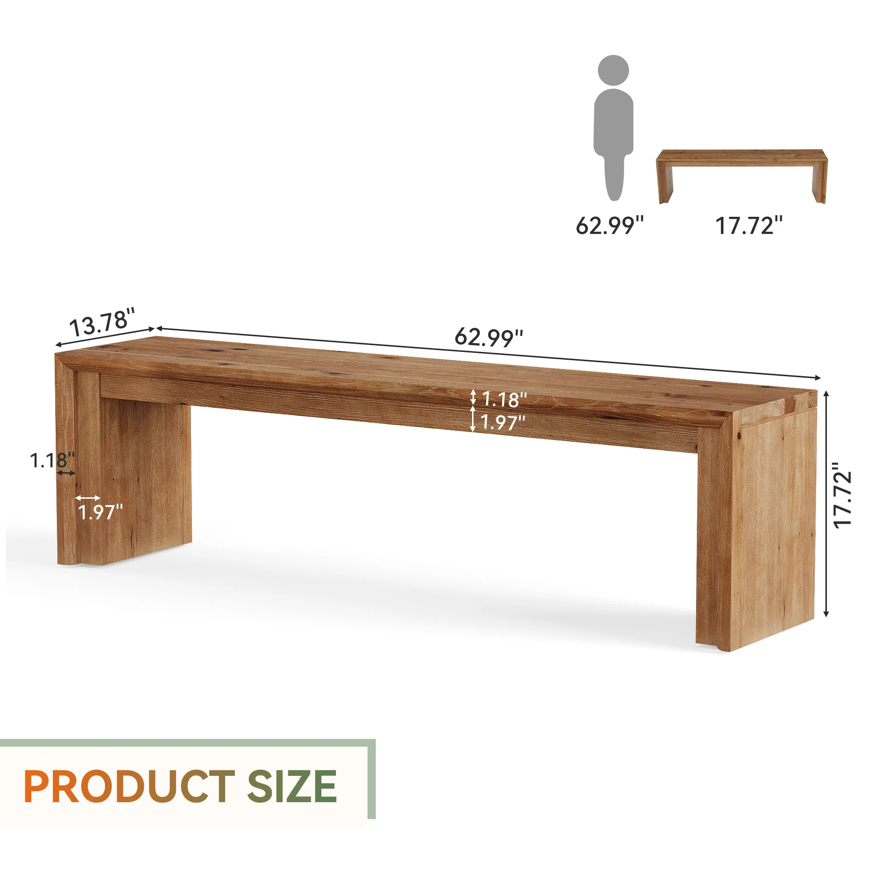 63" Solid Wood Entryway Shoe Bench, Farmhouse End of Bed Bench for 2-3 People - Image 2