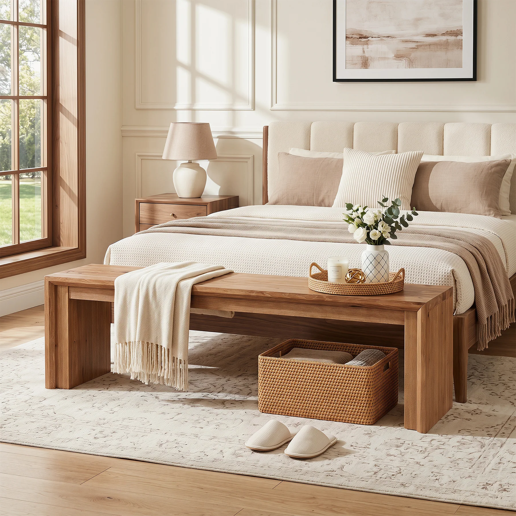 63" Solid Wood Entryway Shoe Bench, Farmhouse End of Bed Bench for 2-3 People - Image 3