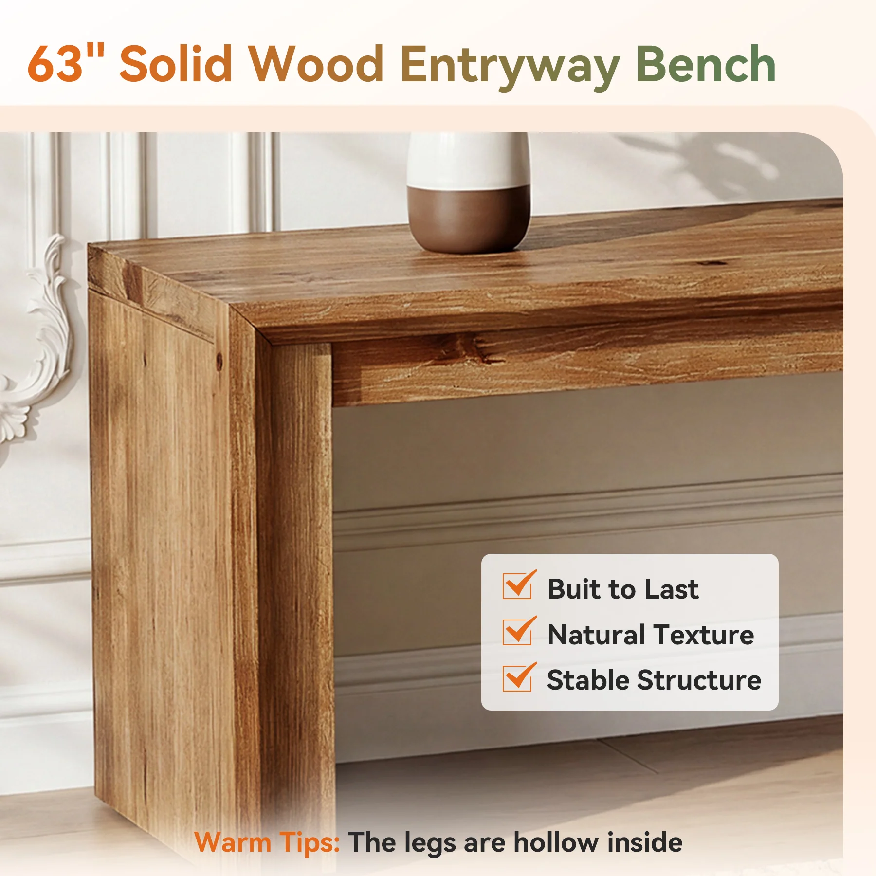 63" Solid Wood TV Stand for 65" TV, Farmhouse Entertainment Center Low Media Console - Image 6