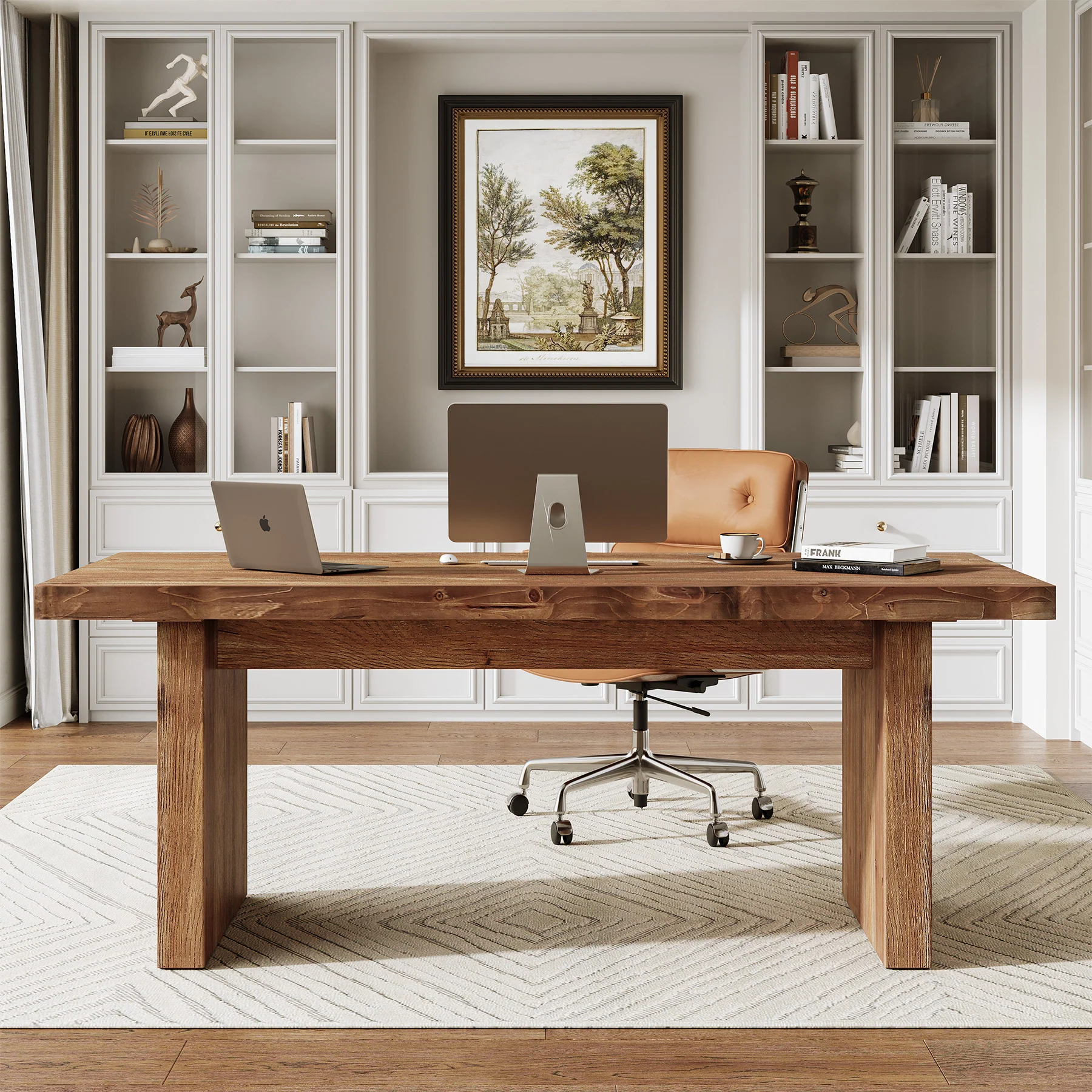 63" Solid Wood Executive Desk, Farmhouse Office Desk, Large Computer Table for Home Office - Image 3