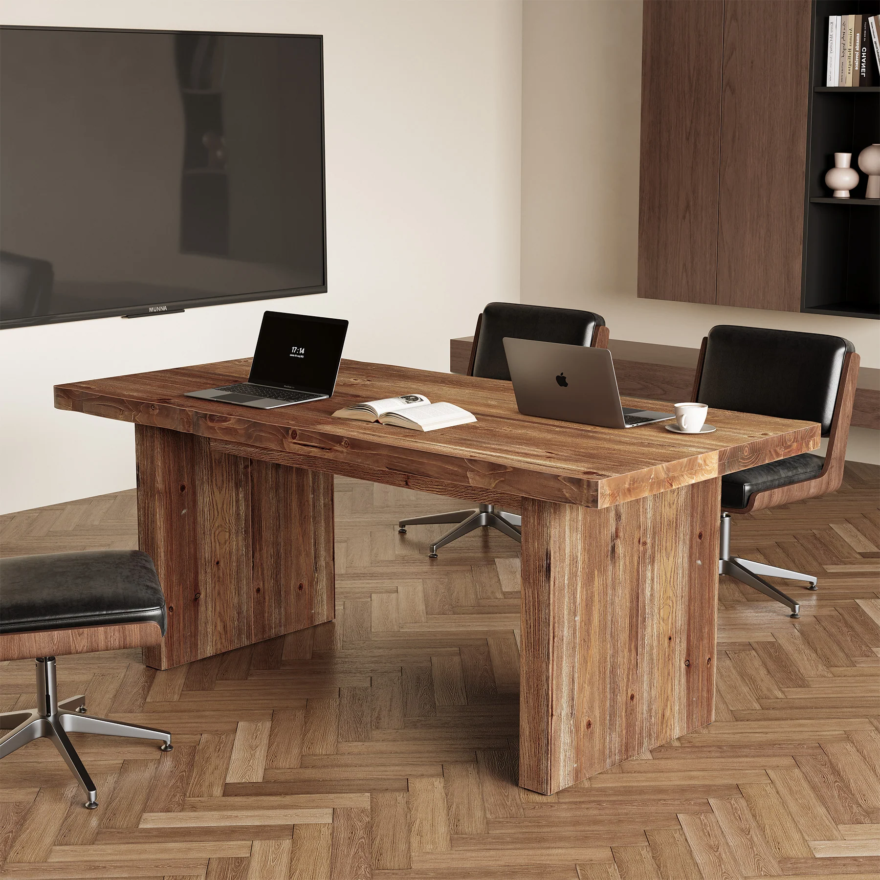 63" Solid Wood Executive Desk, Farmhouse Office Desk, Large Computer Table for Home Office - Image 4
