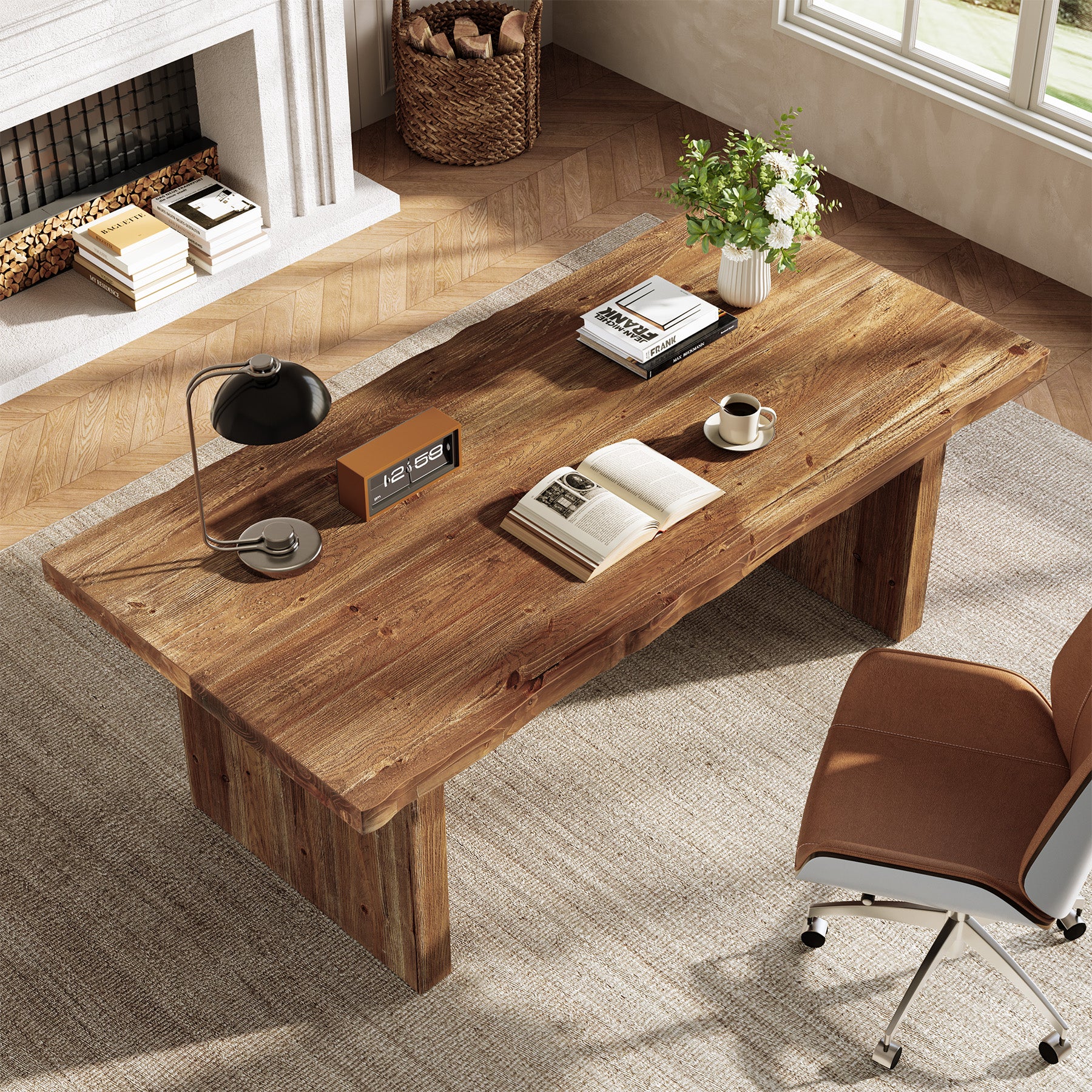 63" Solid Wood Executive Desk, Farmhouse Office Desk, Large Computer Table for Home Office - Image 5