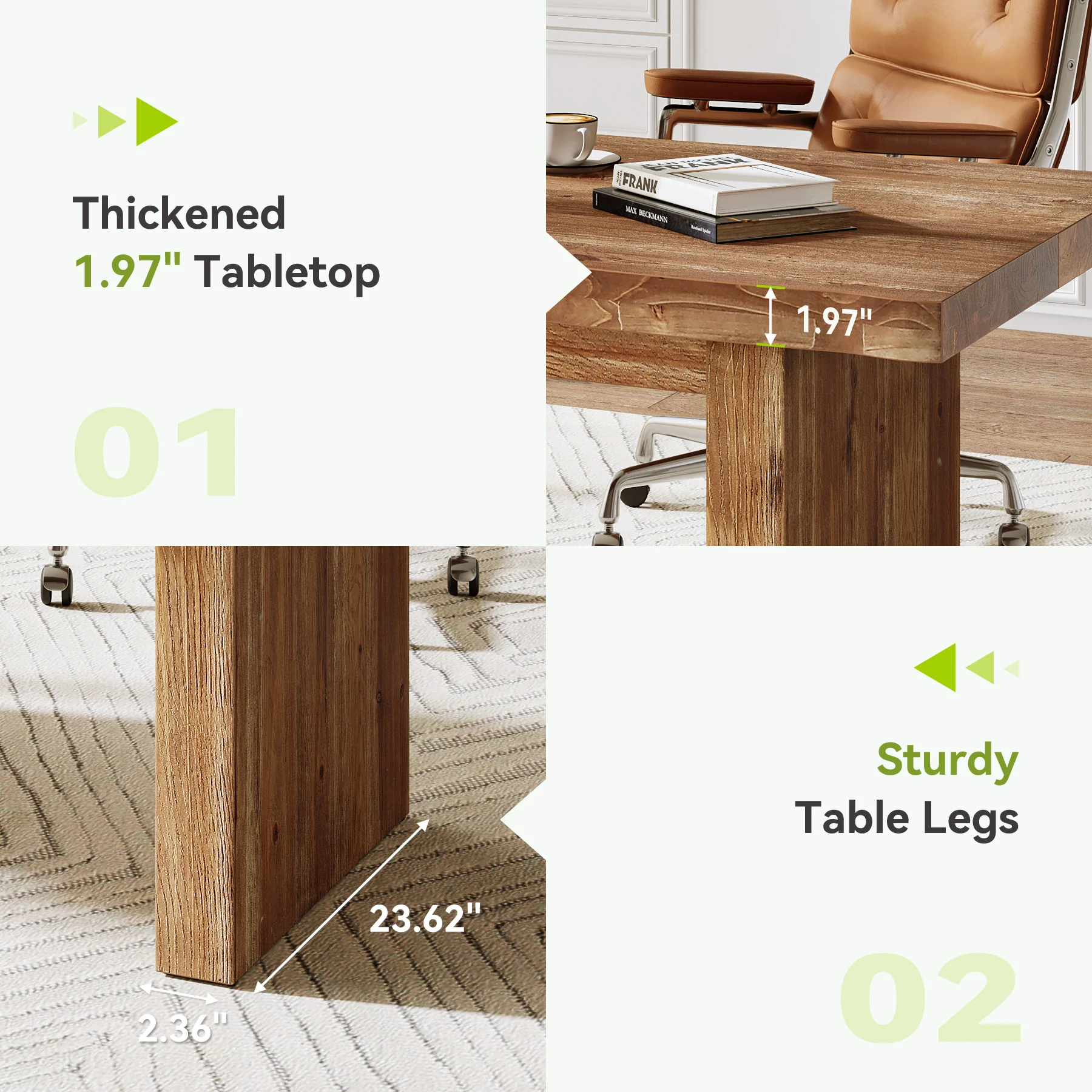63" Solid Wood Executive Desk, Farmhouse Office Desk, Large Computer Table for Home Office - Image 6