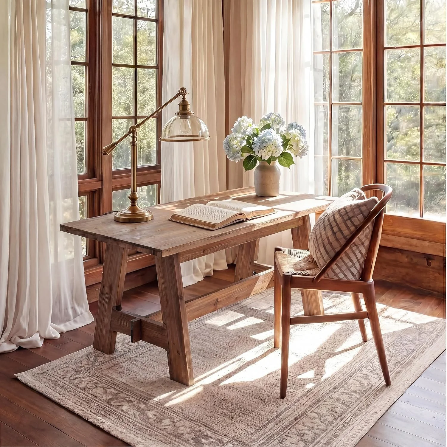 63" Wood Executive Office Desk, Large Rustic Computer Writing Desk for Home Office, Living Room - Image 5
