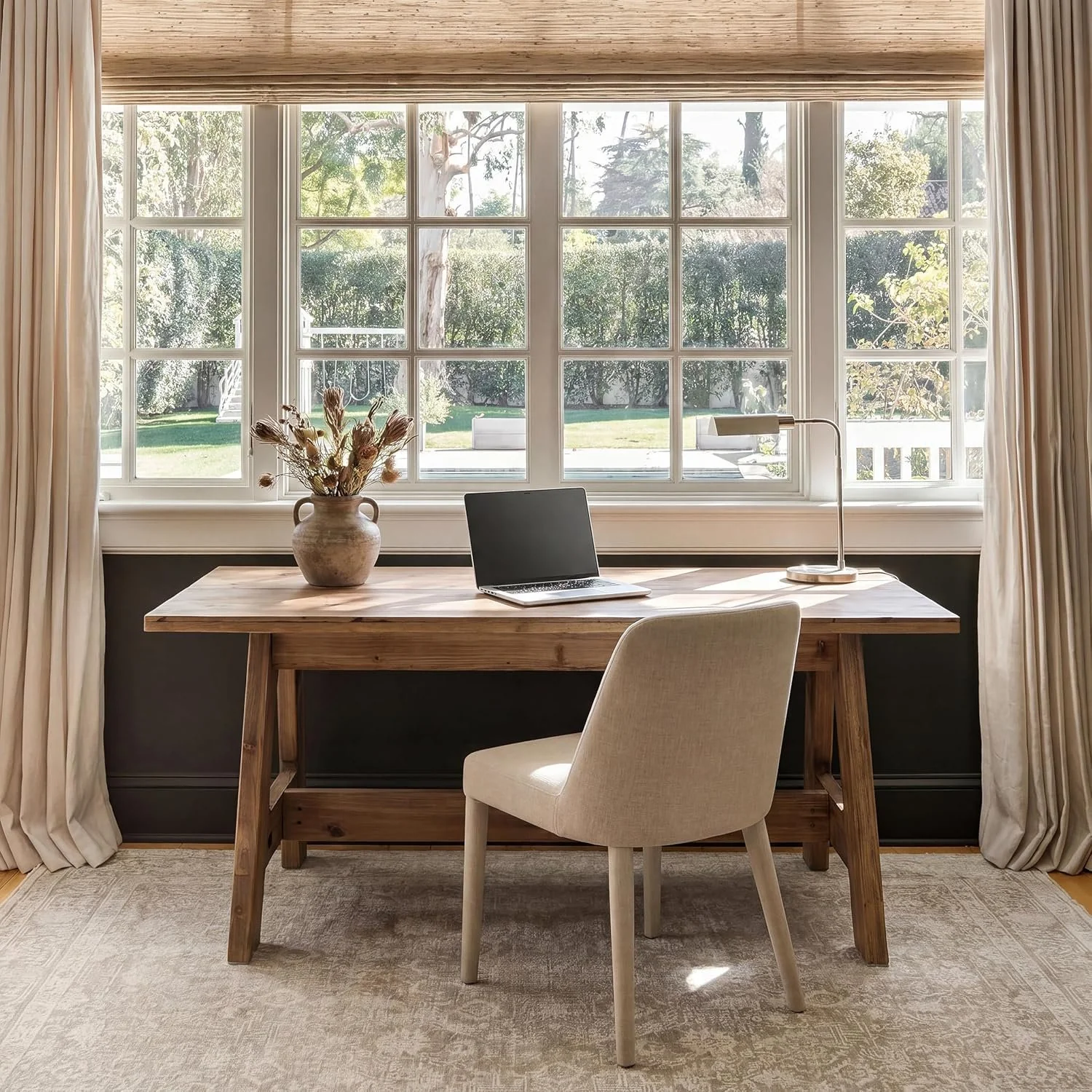 63" Wood Executive Office Desk, Large Rustic Computer Writing Desk for Home Office, Living Room - Image 6