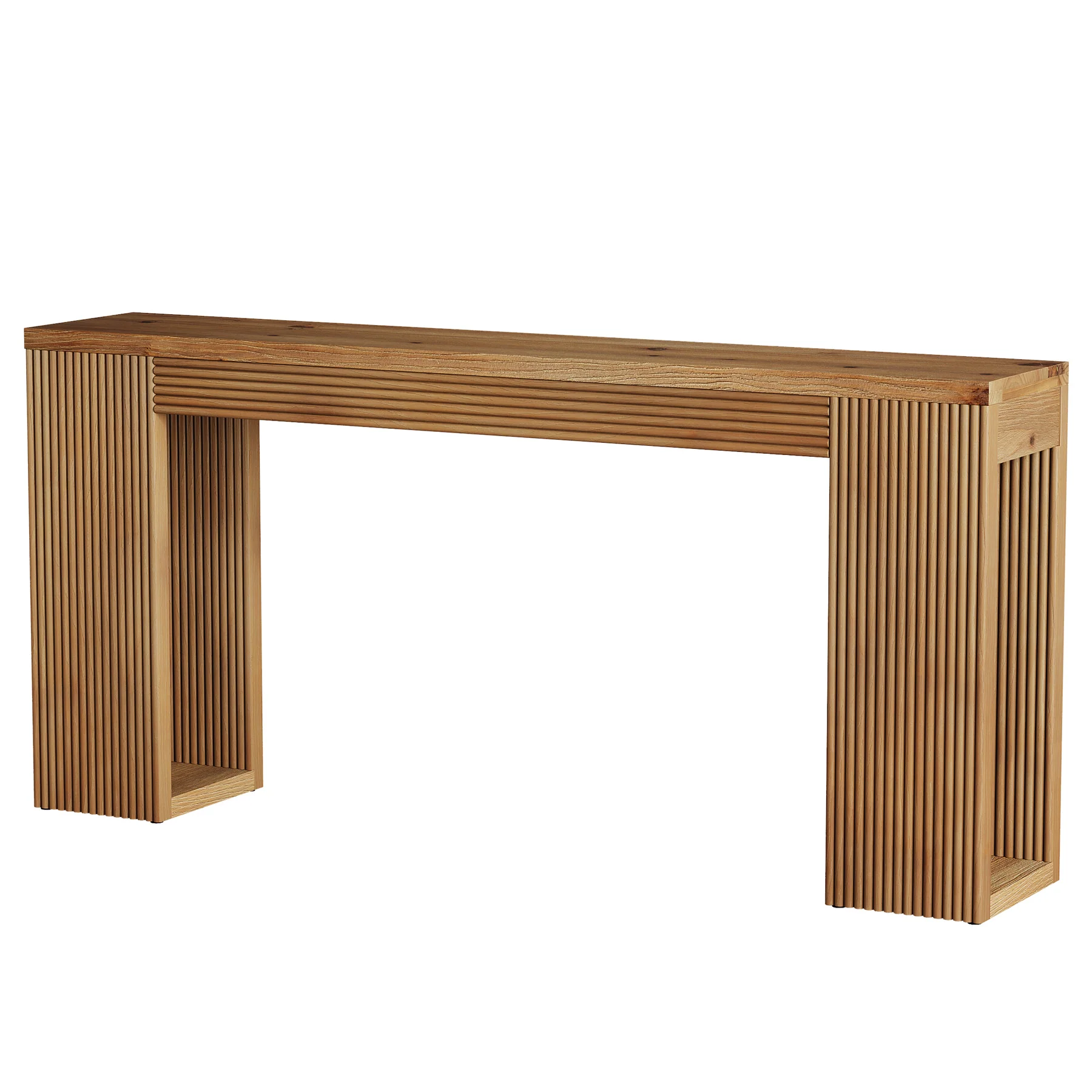 63" Solid Wood Farmhouse Console Table, Narrow Entryway Sofa Table with Fluted Legs - Image 7