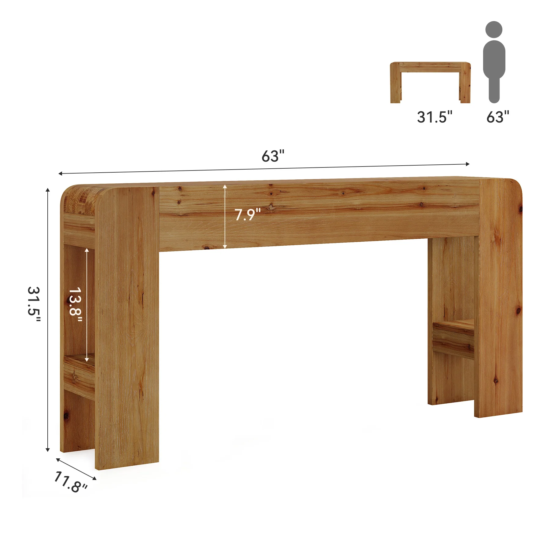 63" Solid Wood Farmhouse Console Table, Narrow Sofa Table for Entryway, Hallway, or Behind Couch - Image 2