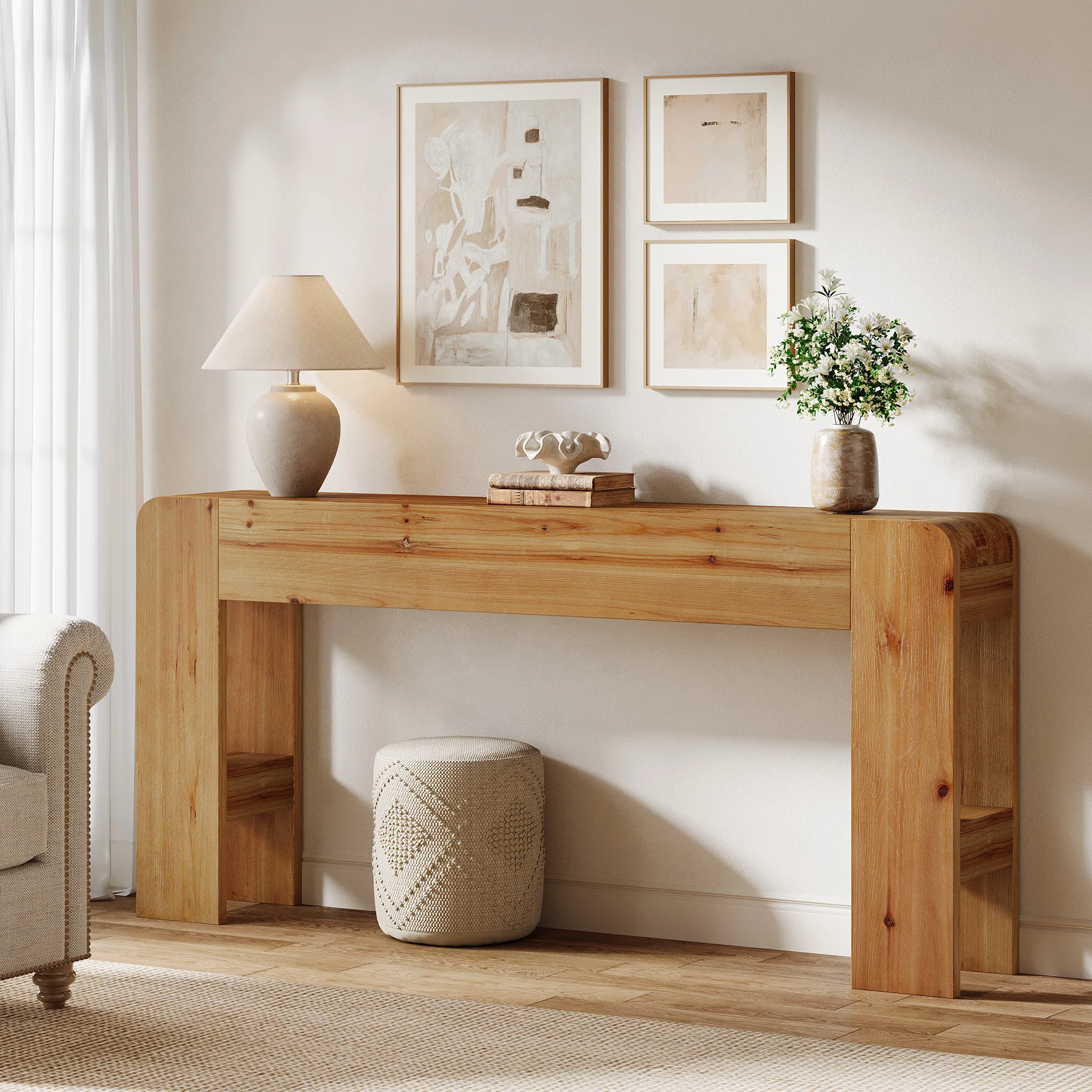 63" Solid Wood Farmhouse Console Table, Narrow Sofa Table for Entryway, Hallway, or Behind Couch - Image 4