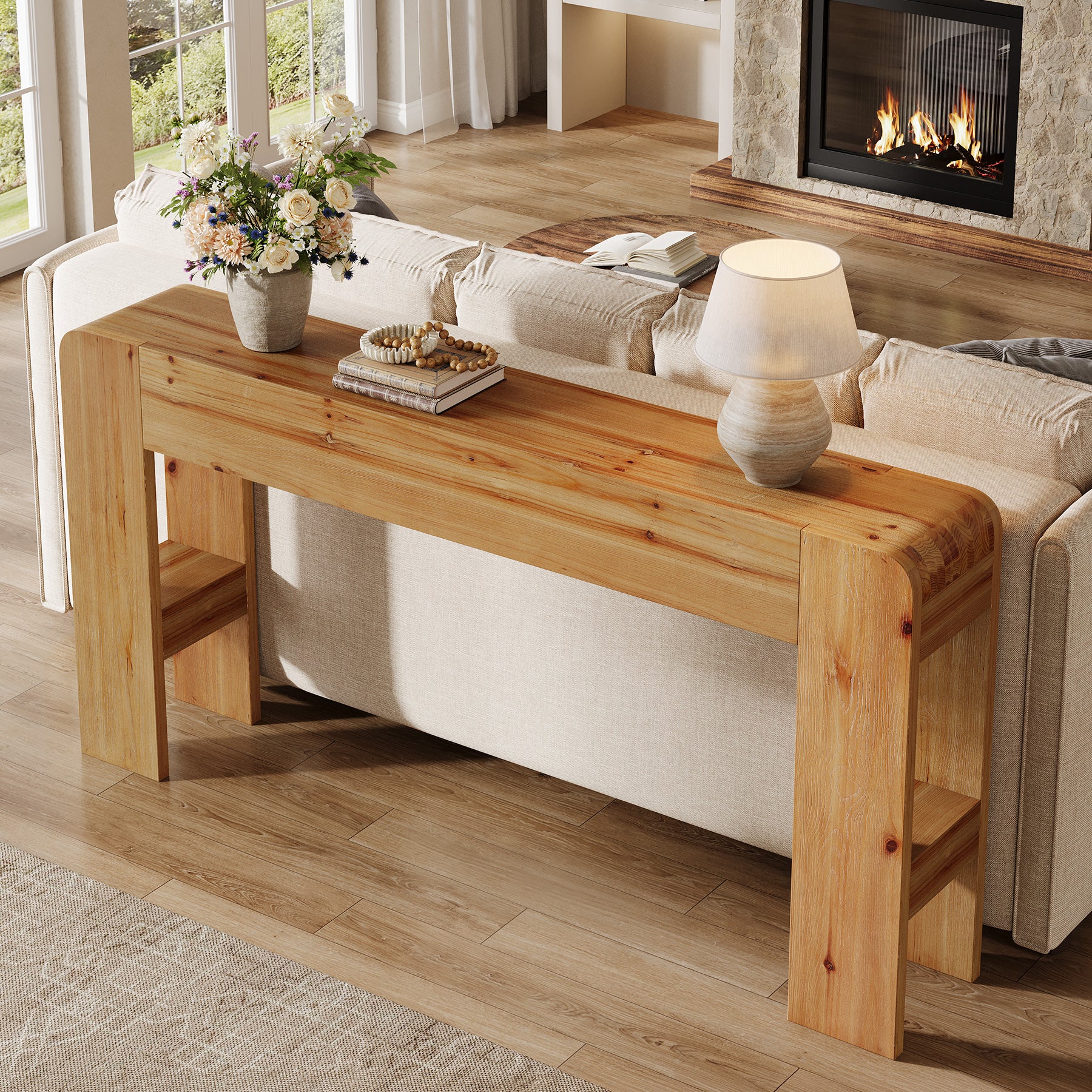 63" Solid Wood Farmhouse Console Table, Narrow Sofa Table for Entryway, Hallway, or Behind Couch - Image 5
