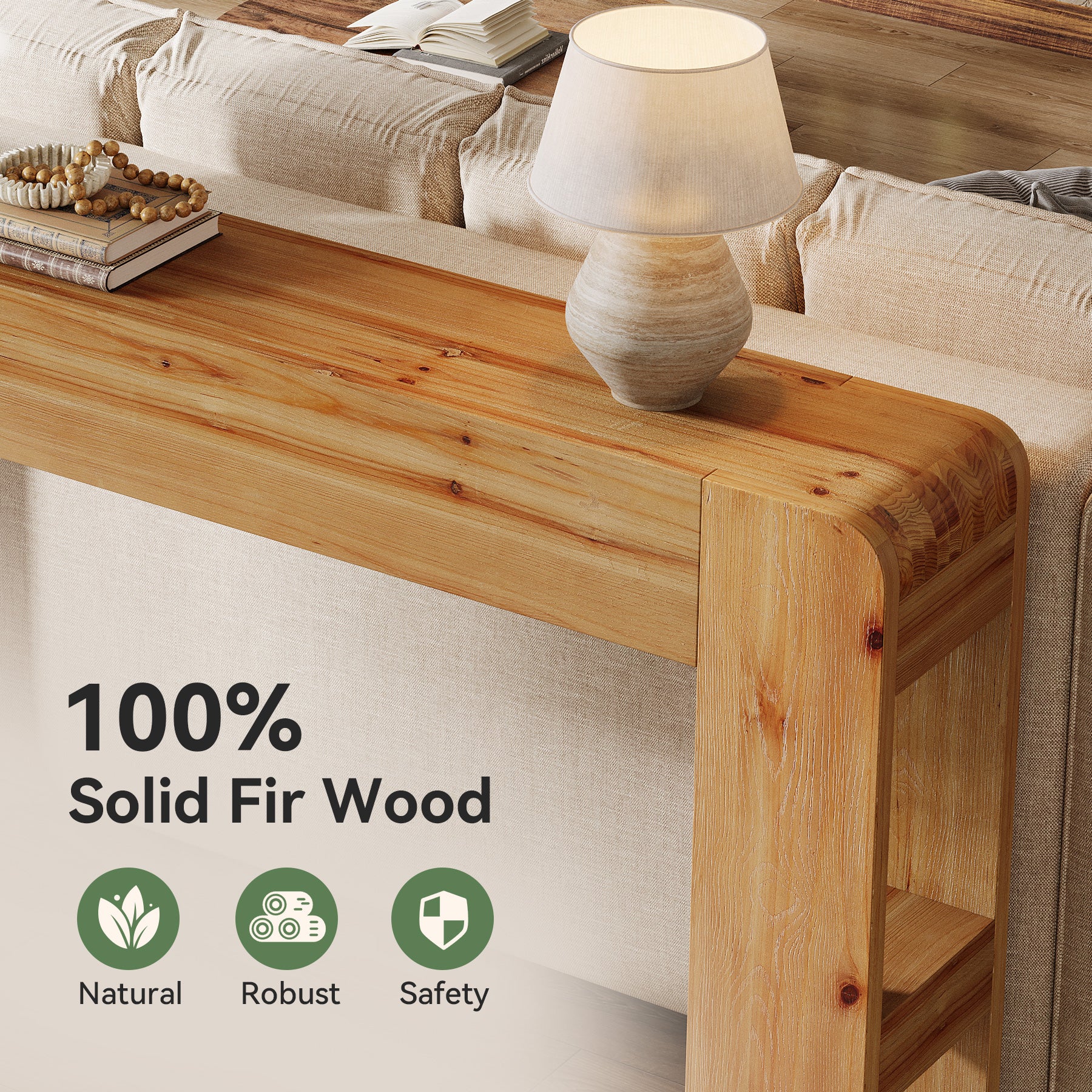 63" Solid Wood Farmhouse Console Table, Narrow Sofa Table for Entryway, Hallway, or Behind Couch - Image 7