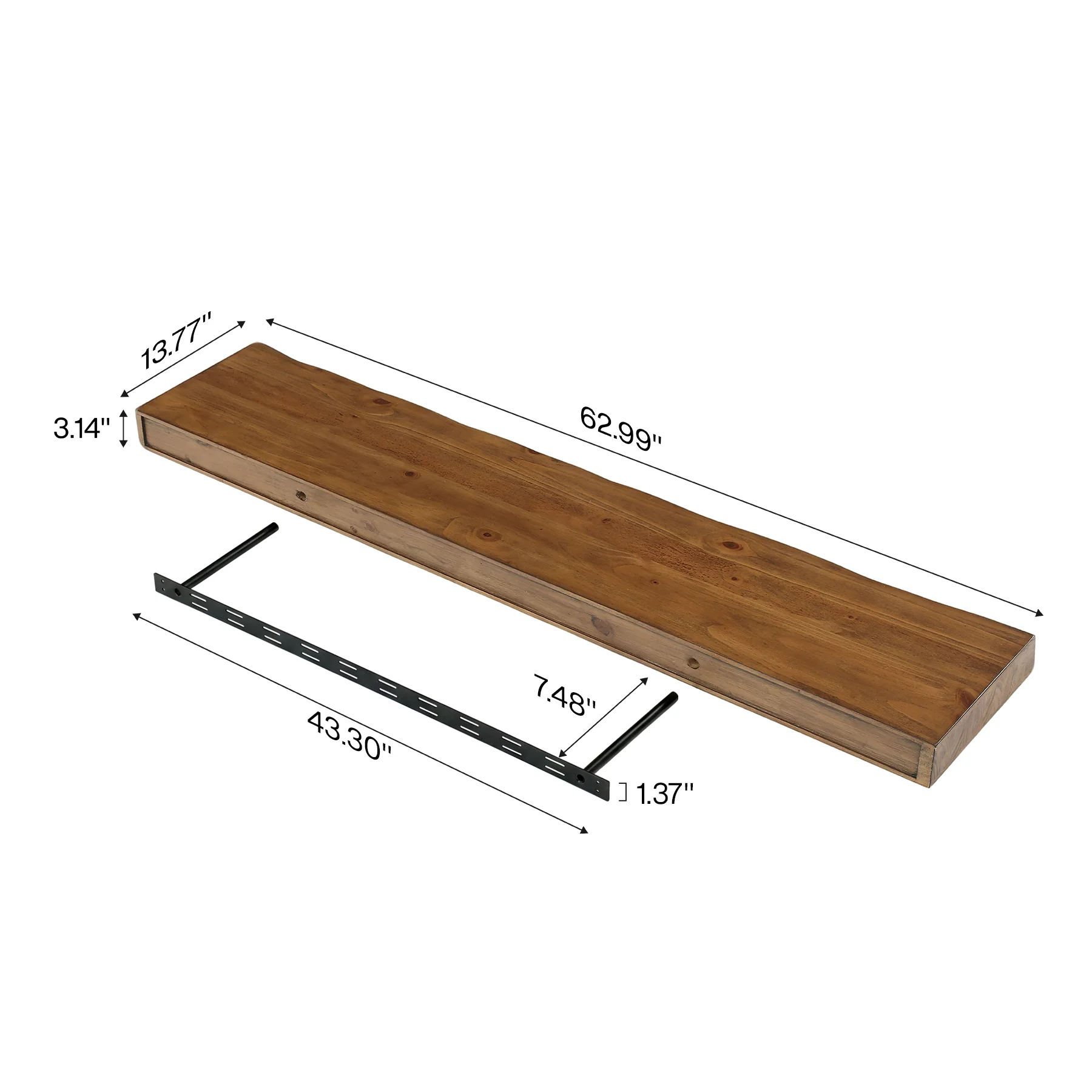 63" Solid Wood Floating Mantel Shelf with Live Edge, Rustic Fireplace Mantel & Wall Shelf for Living Room - Image 2