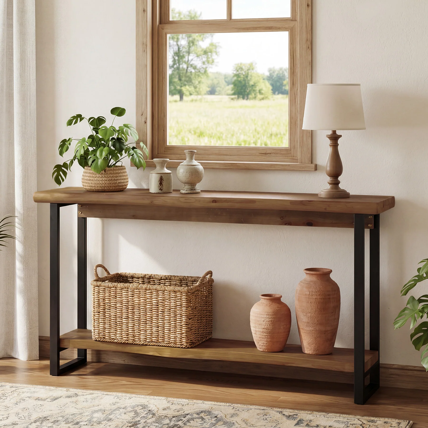 63" Solid Wood Live-Edge Console Table with Metal Legs – Narrow Farmhouse Sofa Table - Image 10