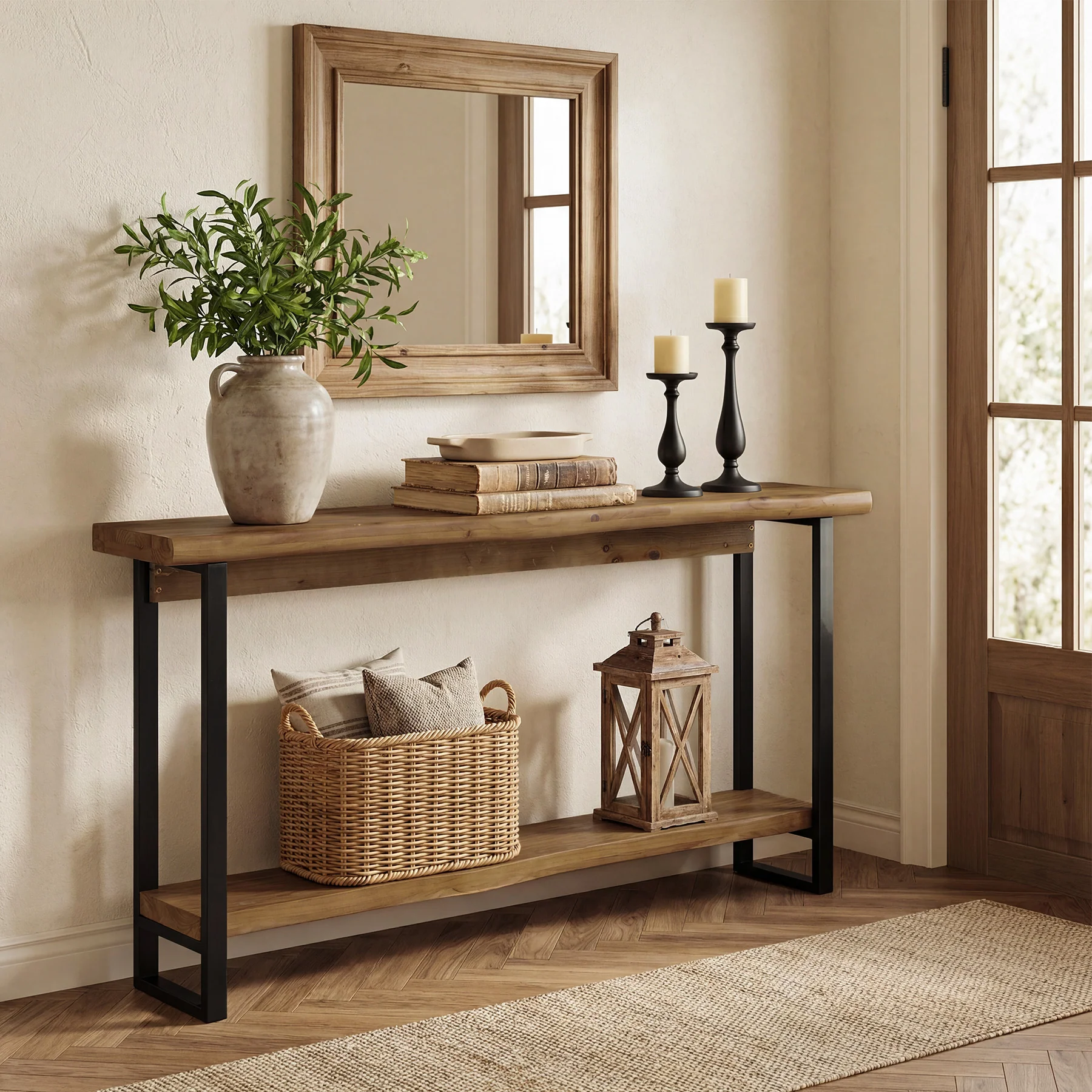 63" Solid Wood Live-Edge Console Table with Metal Legs – Narrow Farmhouse Sofa Table - Image 12