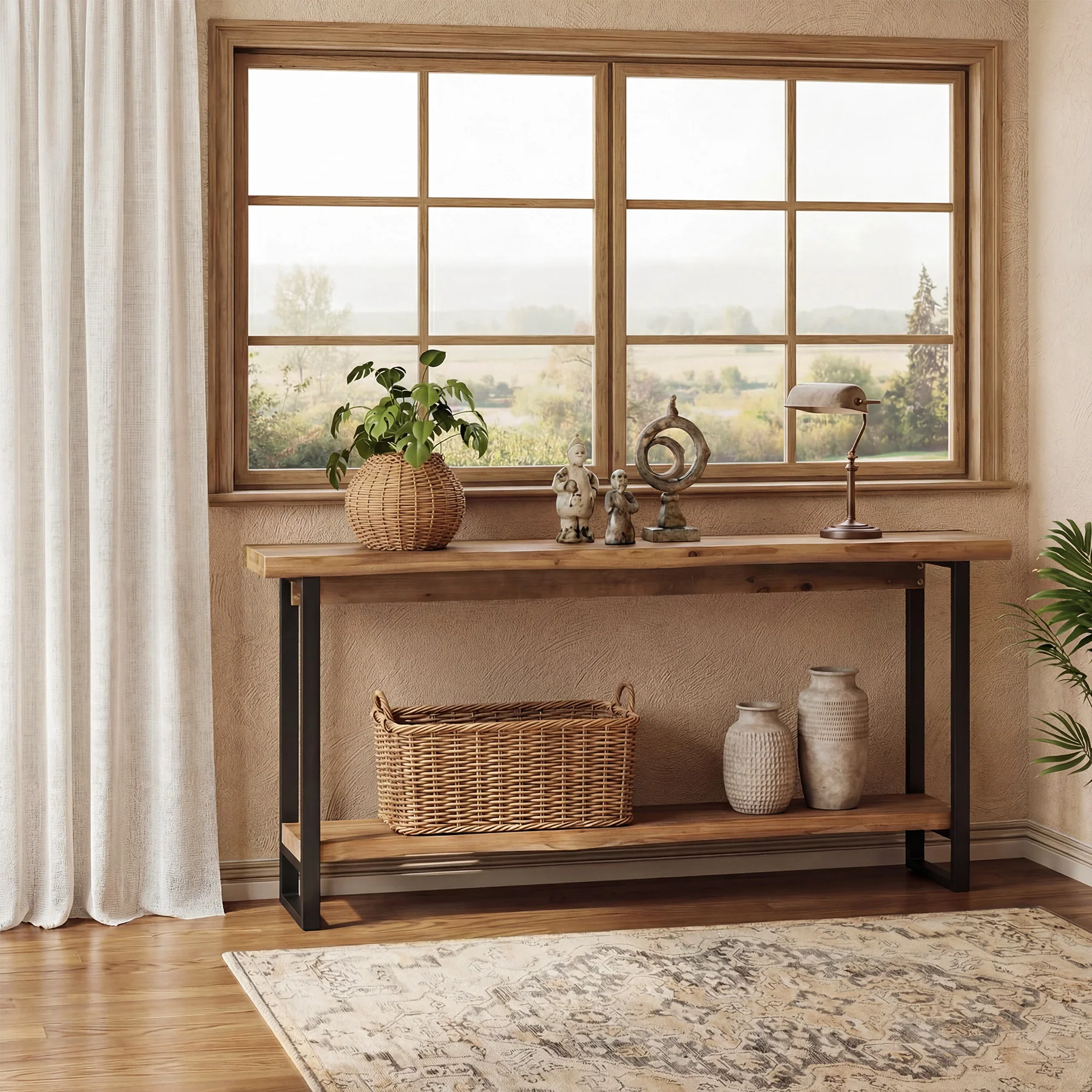 63" Solid Wood Live-Edge Console Table with Metal Legs – Narrow Farmhouse Sofa Table - Image 4
