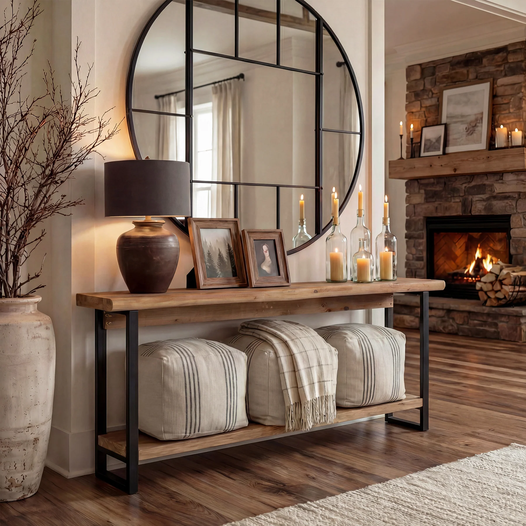 63" Solid Wood Live-Edge Console Table with Metal Legs – Narrow Farmhouse Sofa Table - Image 6