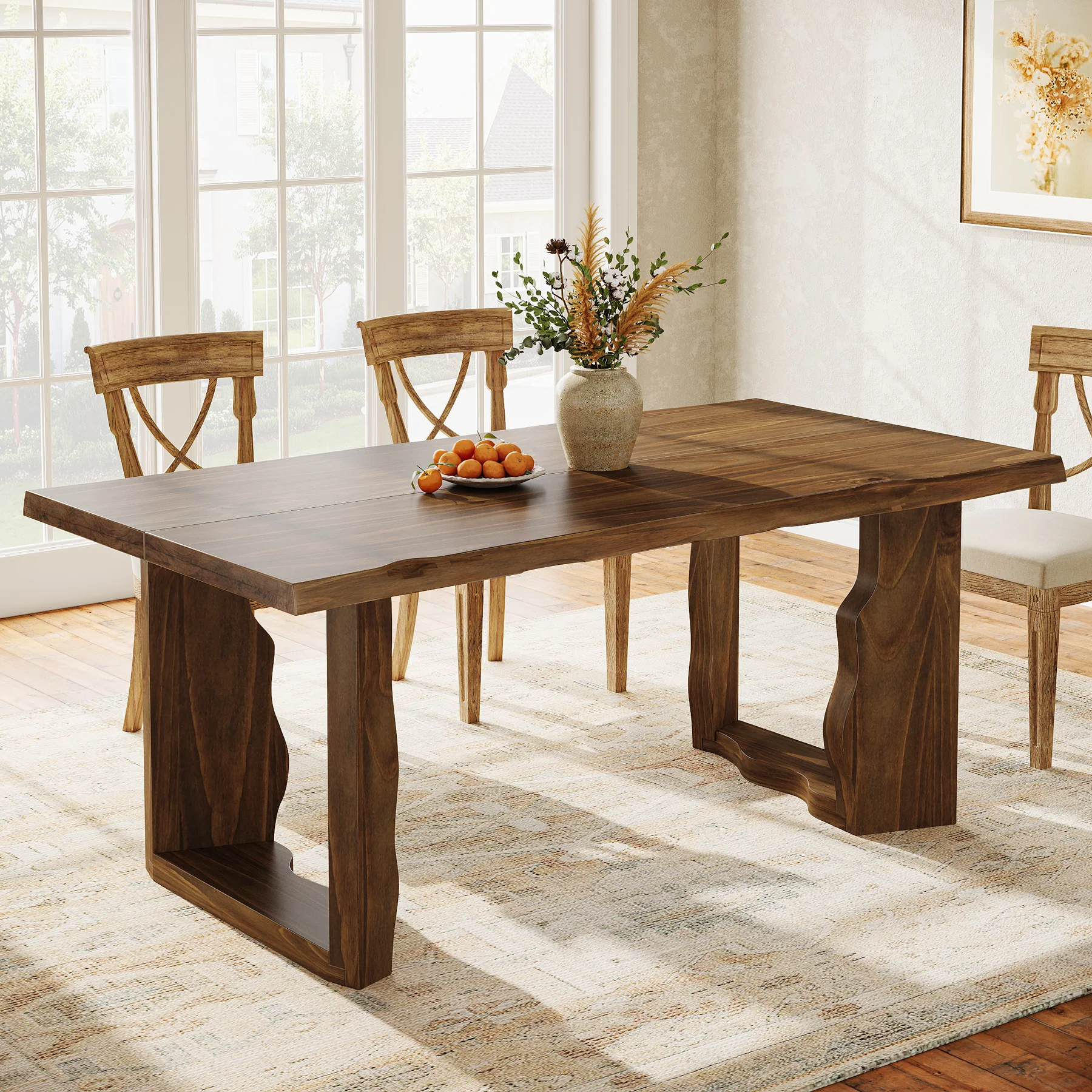 63" Solid Wood Live Edge Dining Table for 6, Rustic Modern Kitchen & Dining Room Table with Sculptural Legs - Image 10