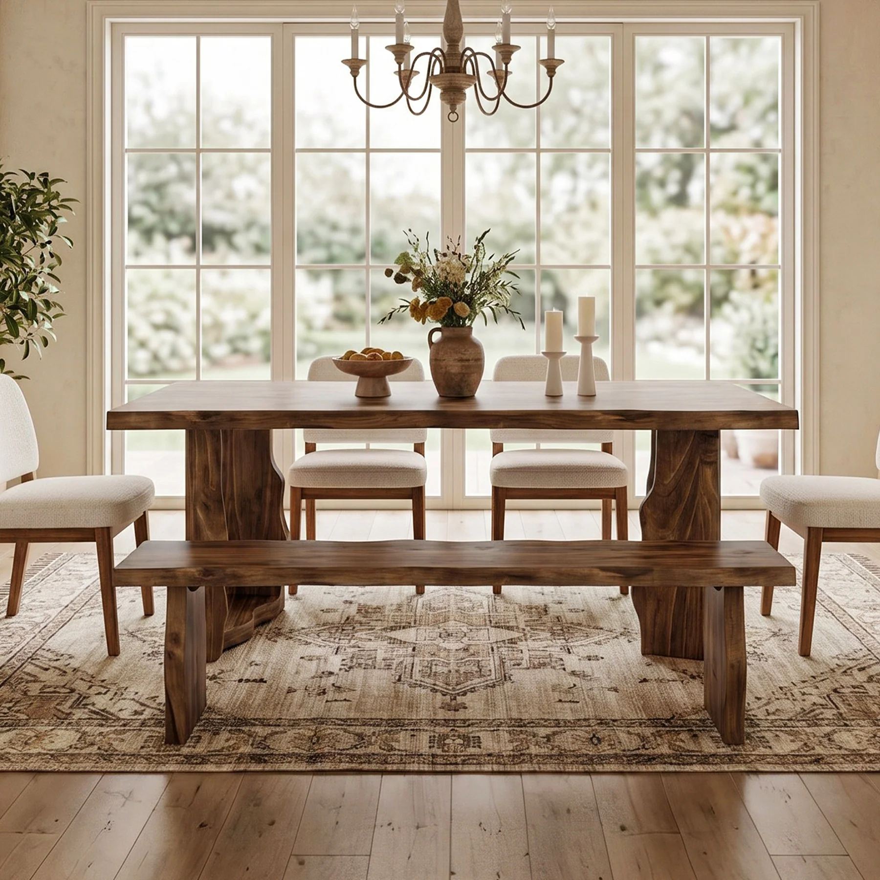 63" Solid Wood Live Edge Dining Table for 6, Rustic Modern Kitchen & Dining Room Table with Sculptural Legs - Image 12