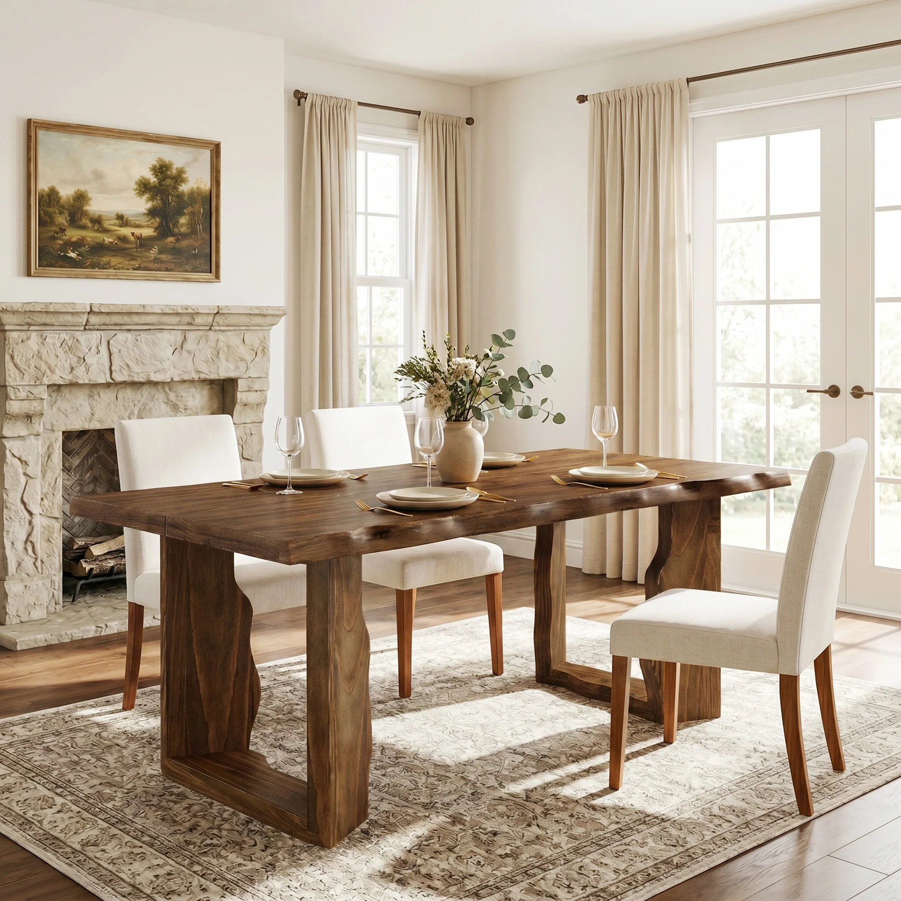 63" Solid Wood Live Edge Dining Table for 6, Rustic Modern Kitchen & Dining Room Table with Sculptural Legs - Image 13