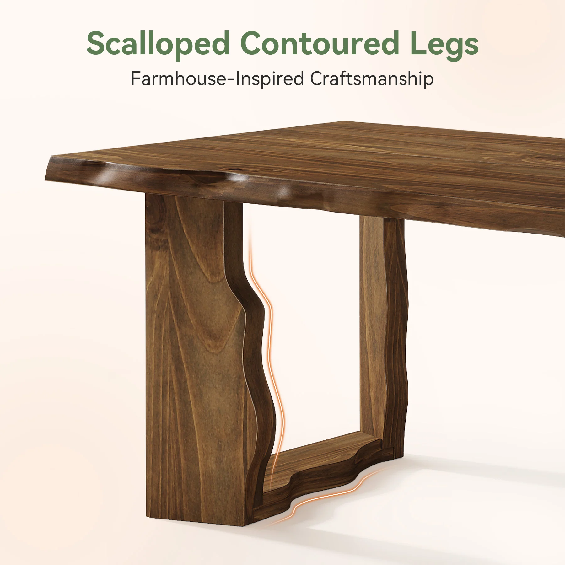63" Solid Wood Live Edge Dining Table for 6, Rustic Modern Kitchen & Dining Room Table with Sculptural Legs - Image 15