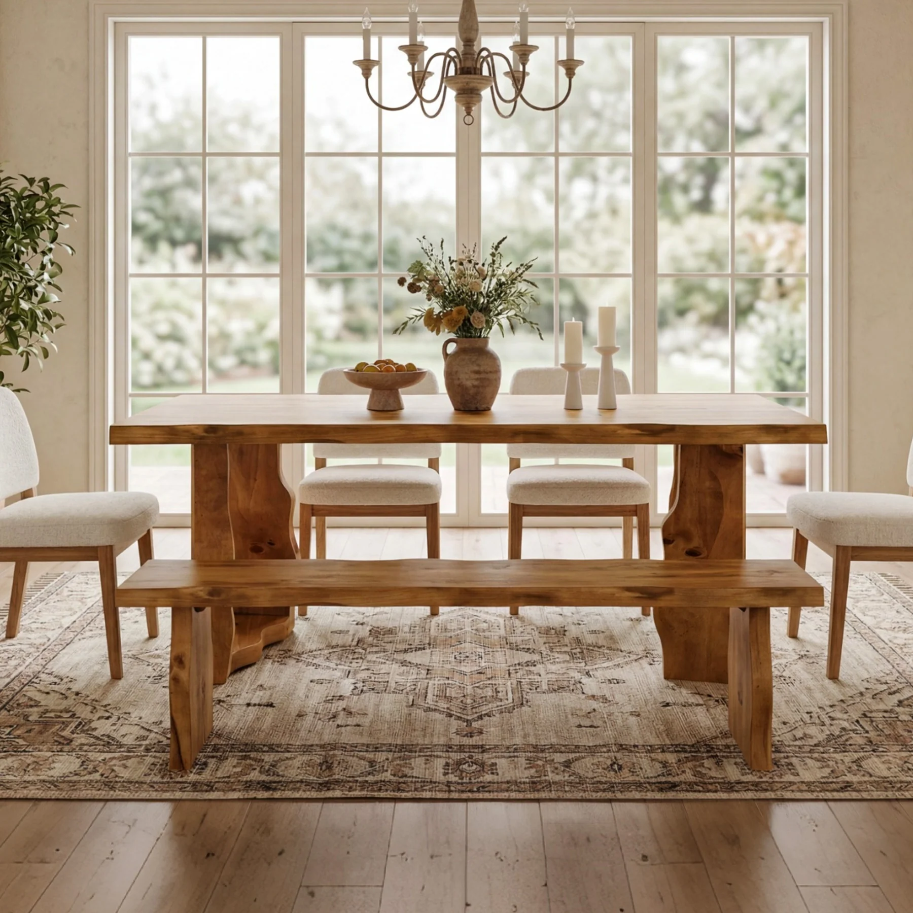 63" Solid Wood Live Edge Dining Table for 6, Rustic Modern Kitchen & Dining Room Table with Sculptural Legs - Image 3