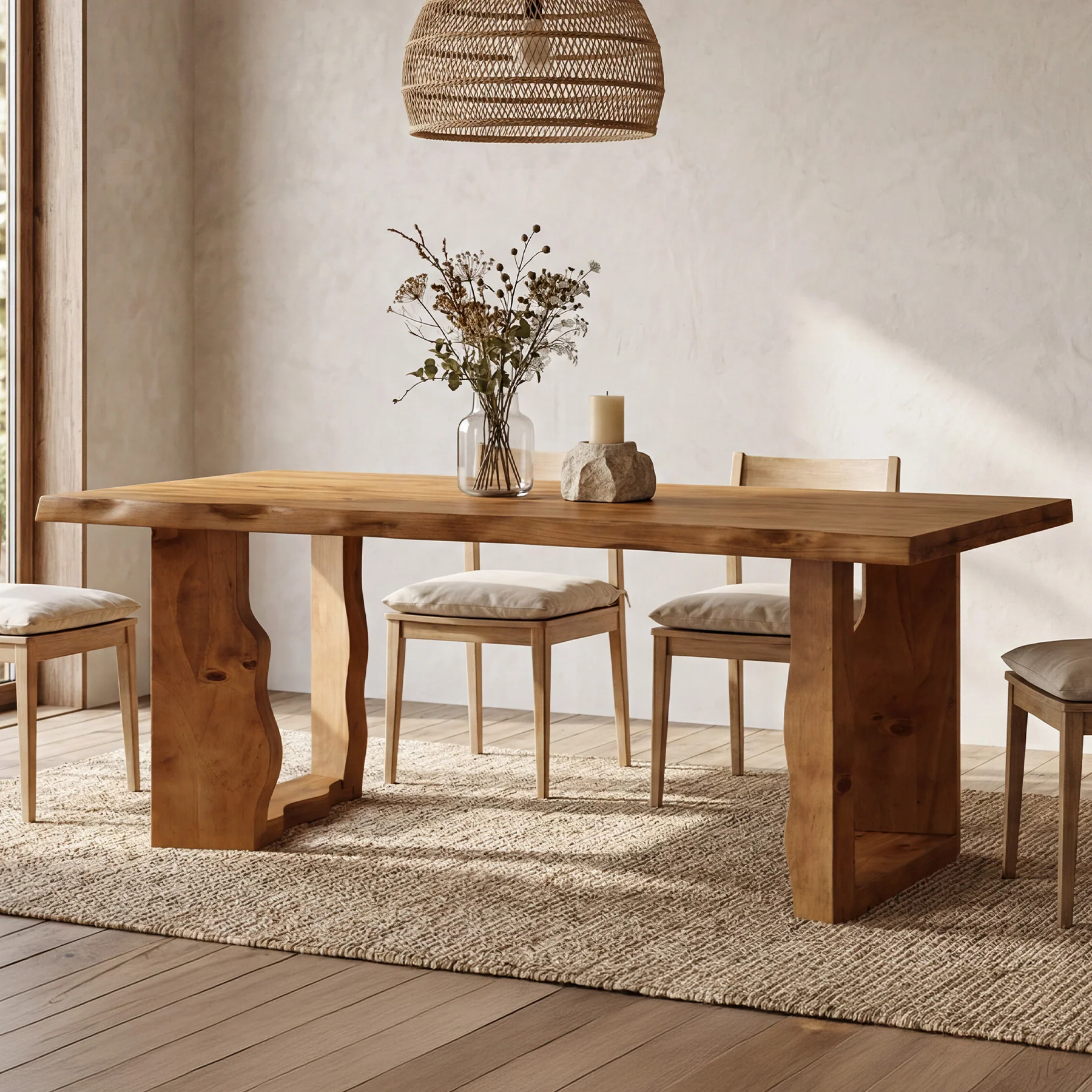 63" Solid Wood Live Edge Dining Table for 6, Rustic Modern Kitchen & Dining Room Table with Sculptural Legs - Image 4