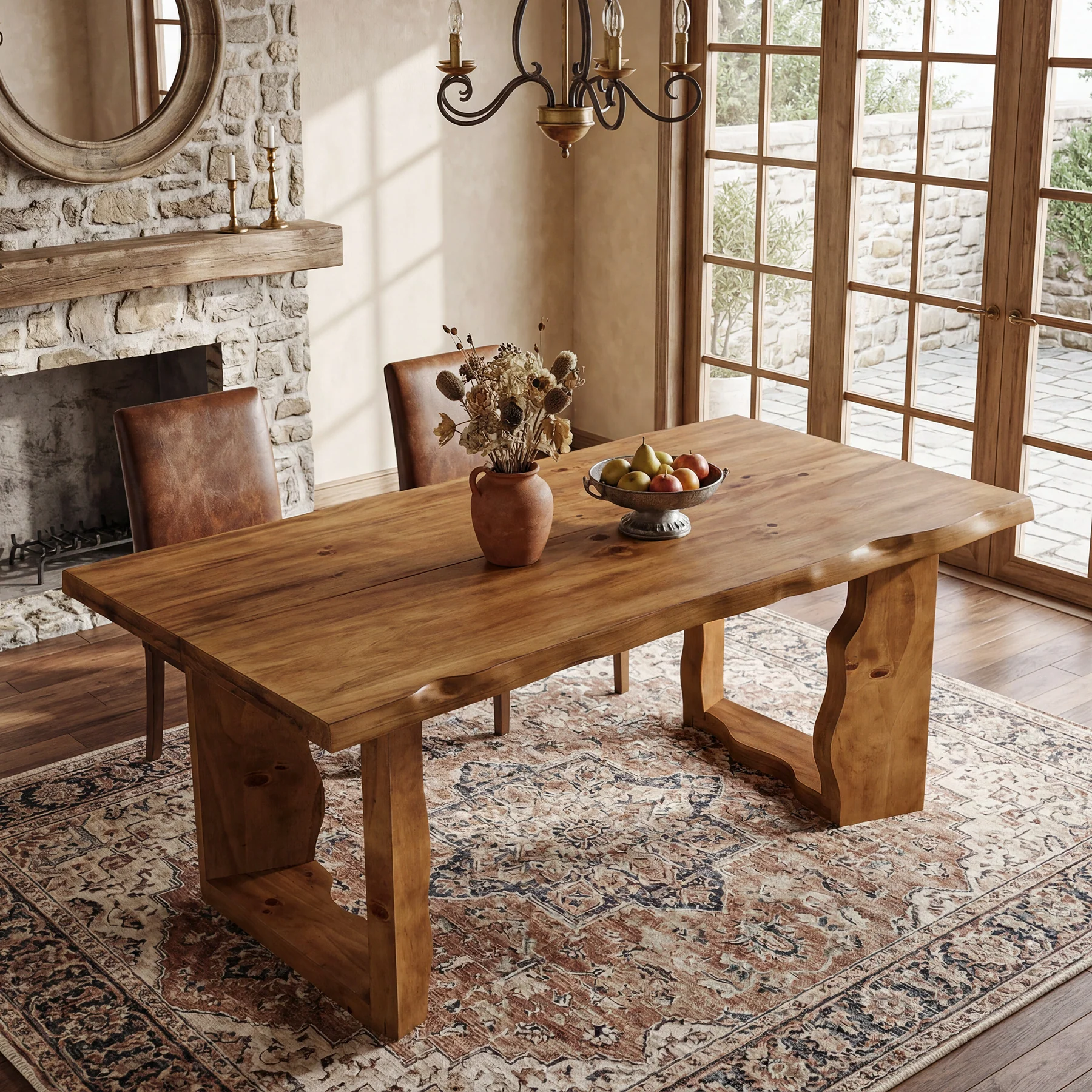 63" Solid Wood Live Edge Dining Table for 6, Rustic Modern Kitchen & Dining Room Table with Sculptural Legs - Image 6