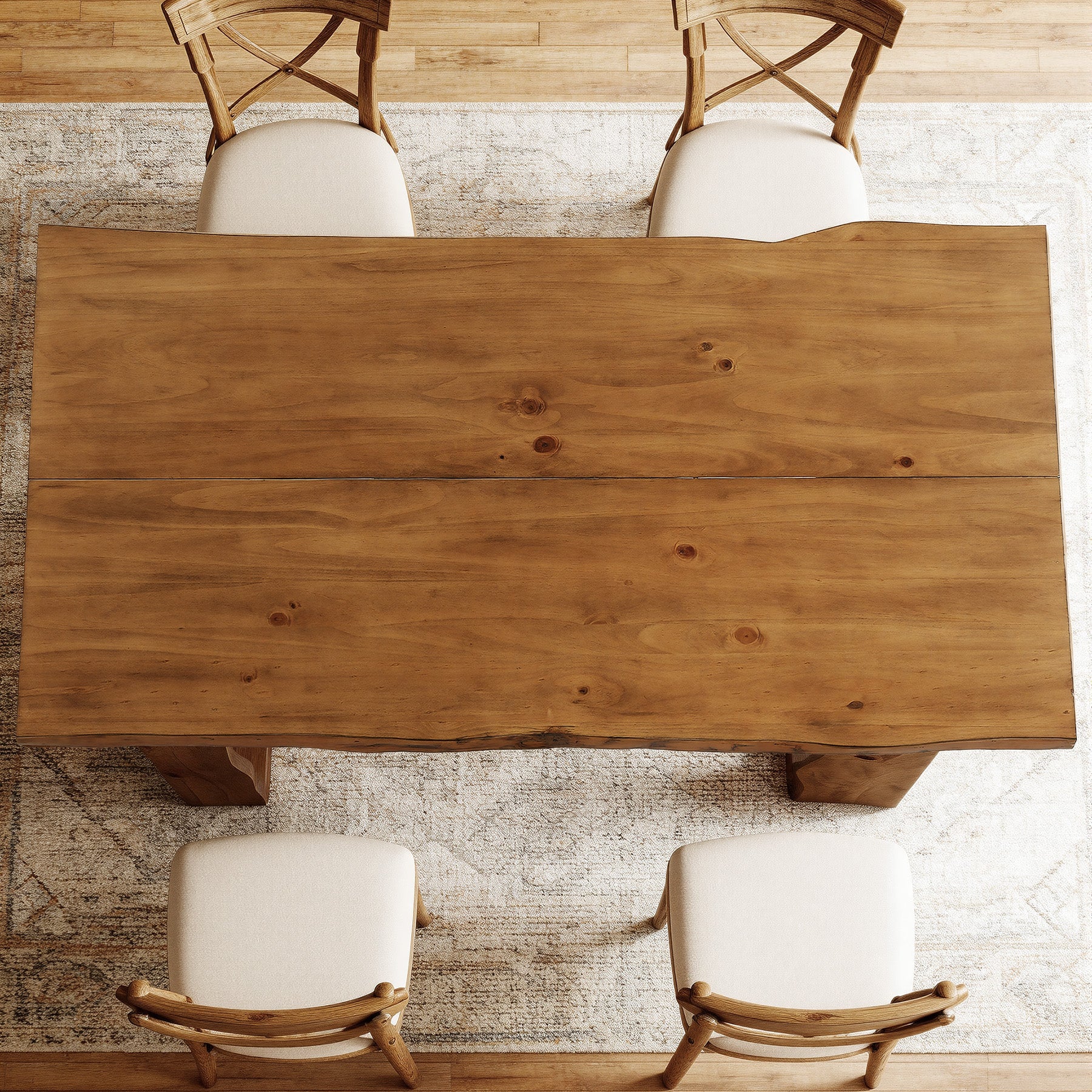 63" Solid Wood Live Edge Dining Table for 6, Rustic Modern Kitchen & Dining Room Table with Sculptural Legs - Image 7