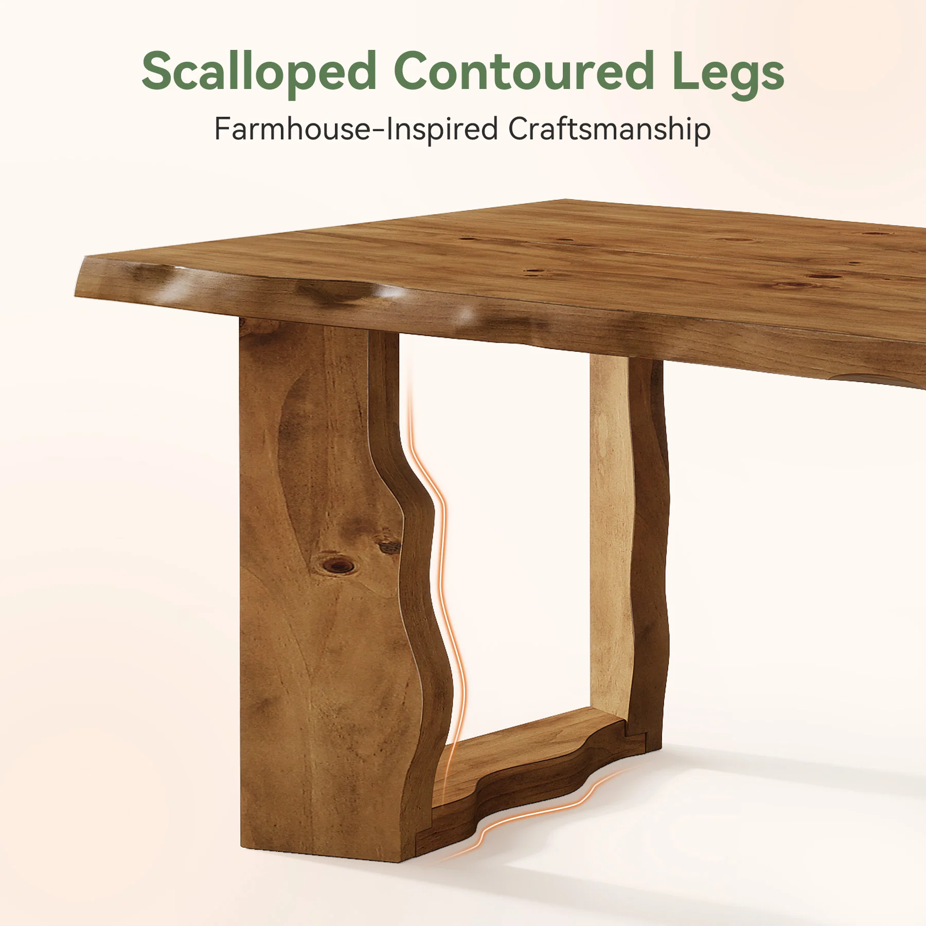 63" Solid Wood Live Edge Dining Table for 6, Rustic Modern Kitchen & Dining Room Table with Sculptural Legs - Image 8