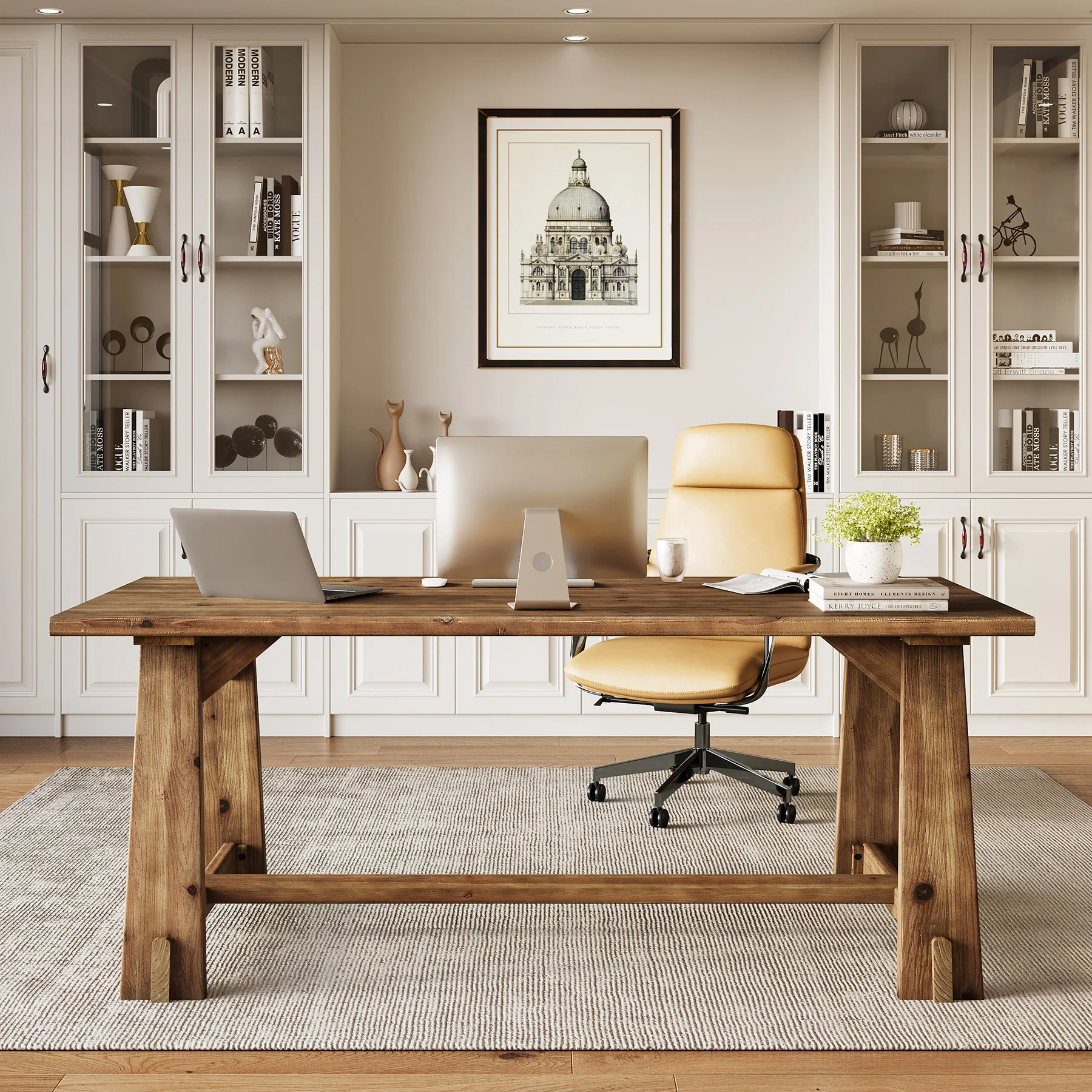 63" Solid Wood Office Desk, Farmhouse Executive Computer Desk with Large Work Surface - Image 3