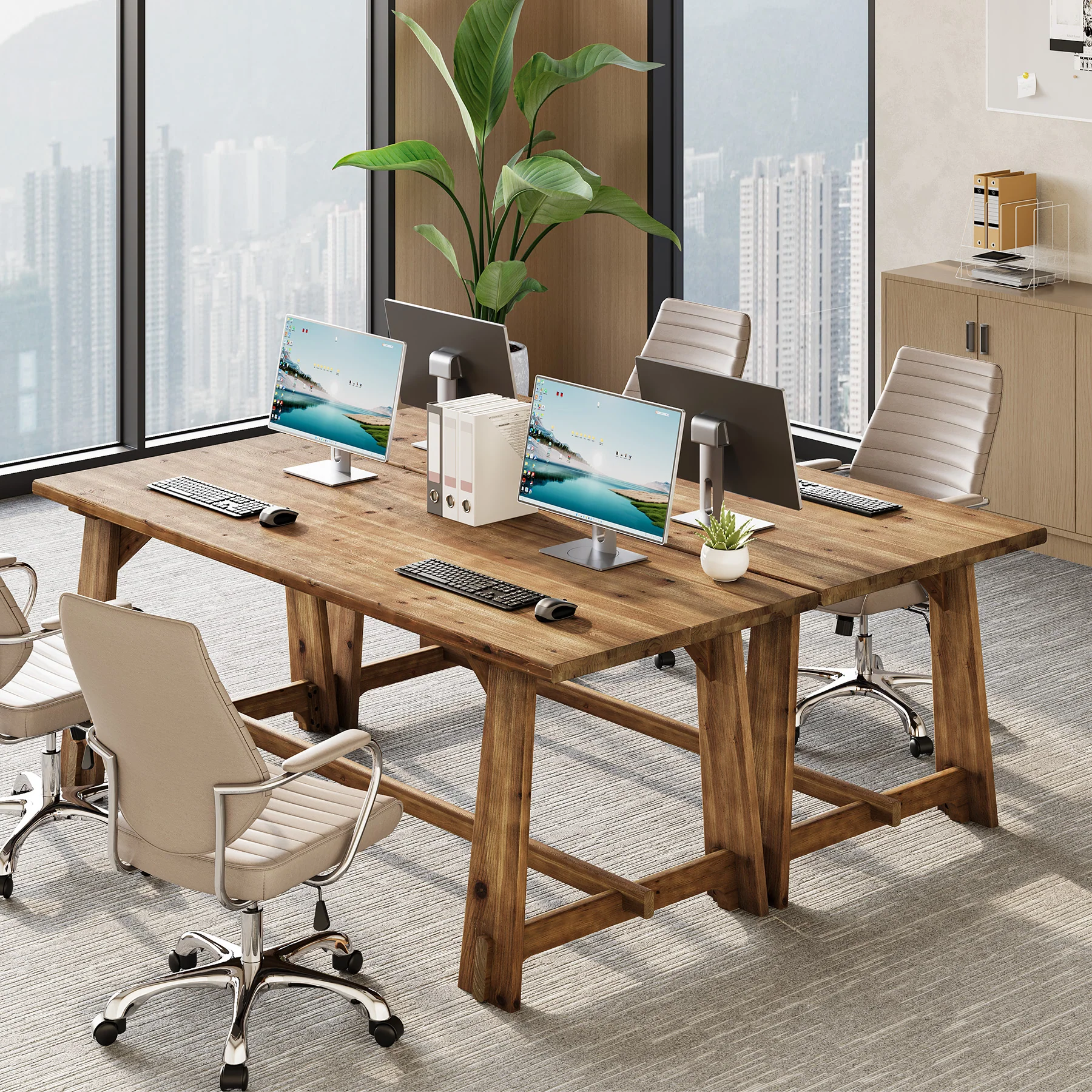 63" Solid Wood Office Desk, Farmhouse Executive Computer Desk with Large Work Surface - Image 6