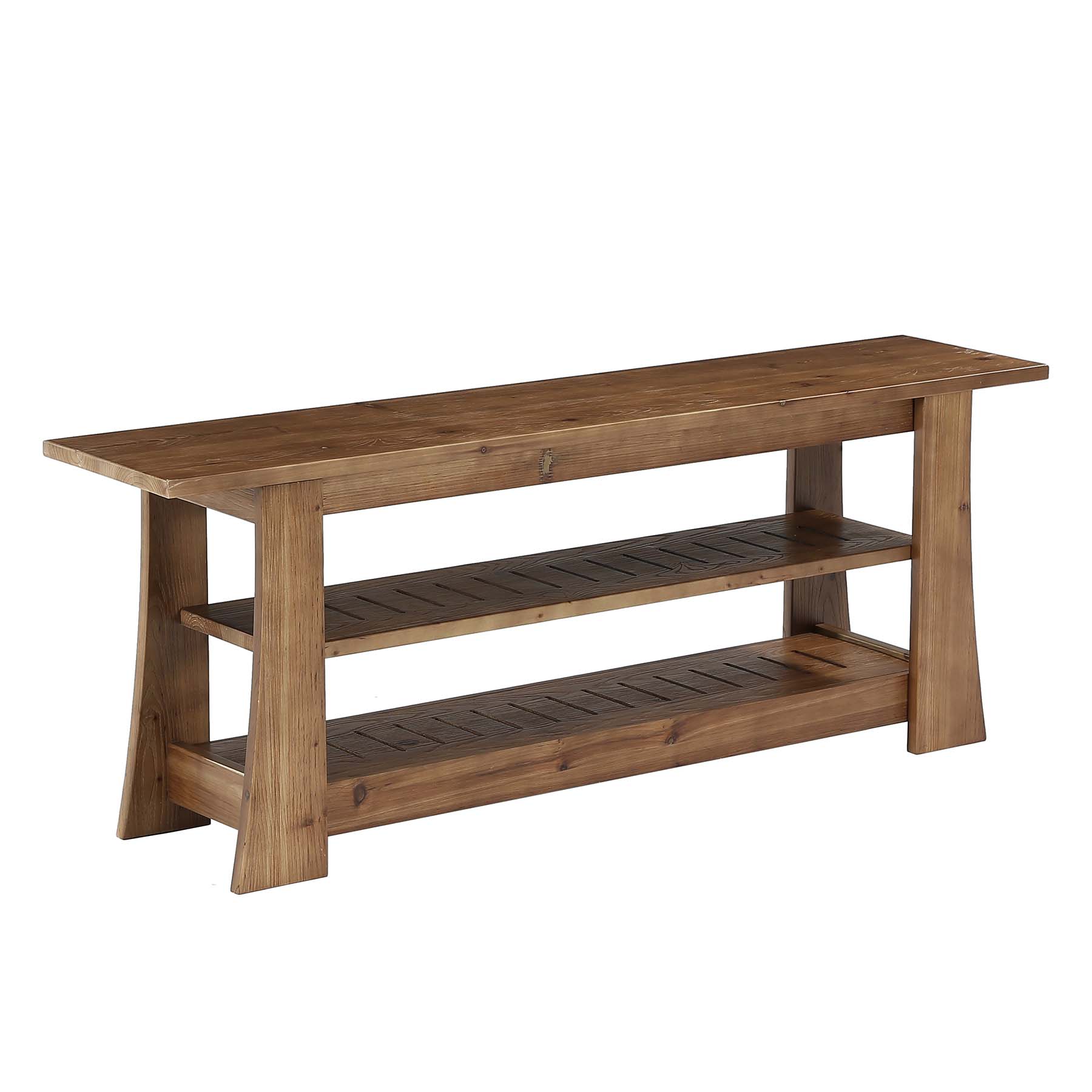 63-Inch Solid Wood Shoe Bench, Farmhouse Indoor Entryway Bench with 3-Tier Storage - Image 9
