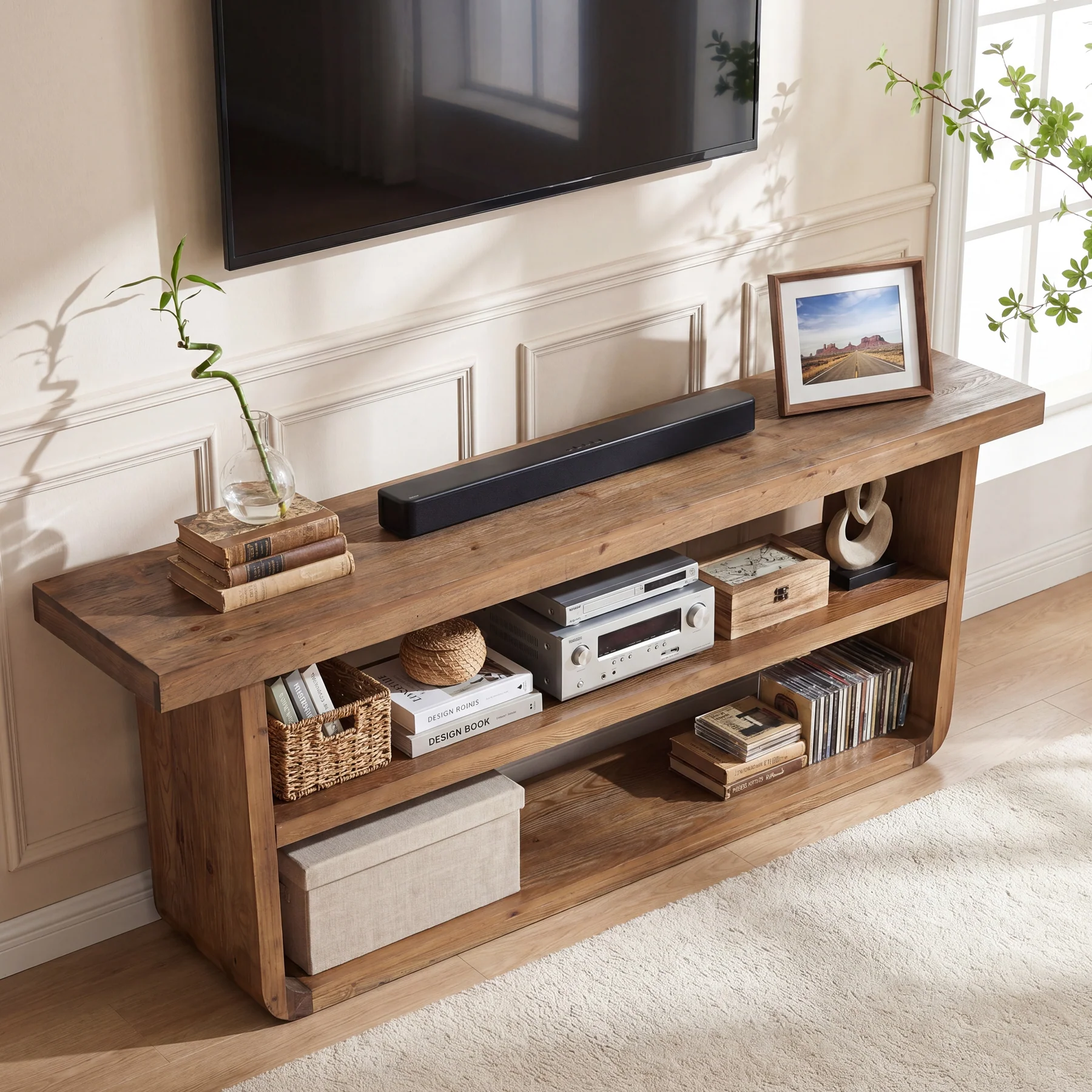 63" Solid Wood TV Stand, 3-Tier Entertainment Center with Storage for 75" TVs - Image 5