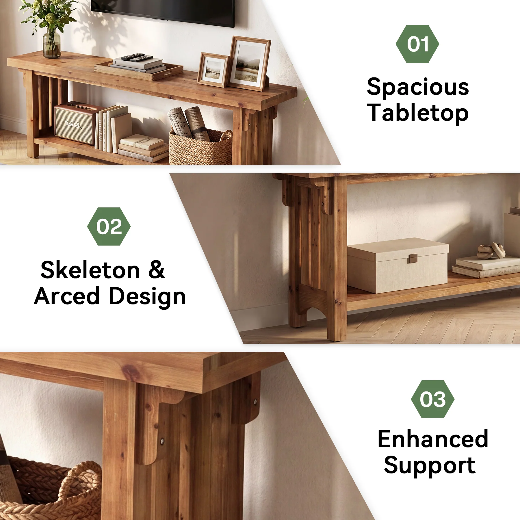 63" Solid Wood TV Stand, Farmhouse Entertainment Center with Storage Shelf for 75" TVs - Image 7