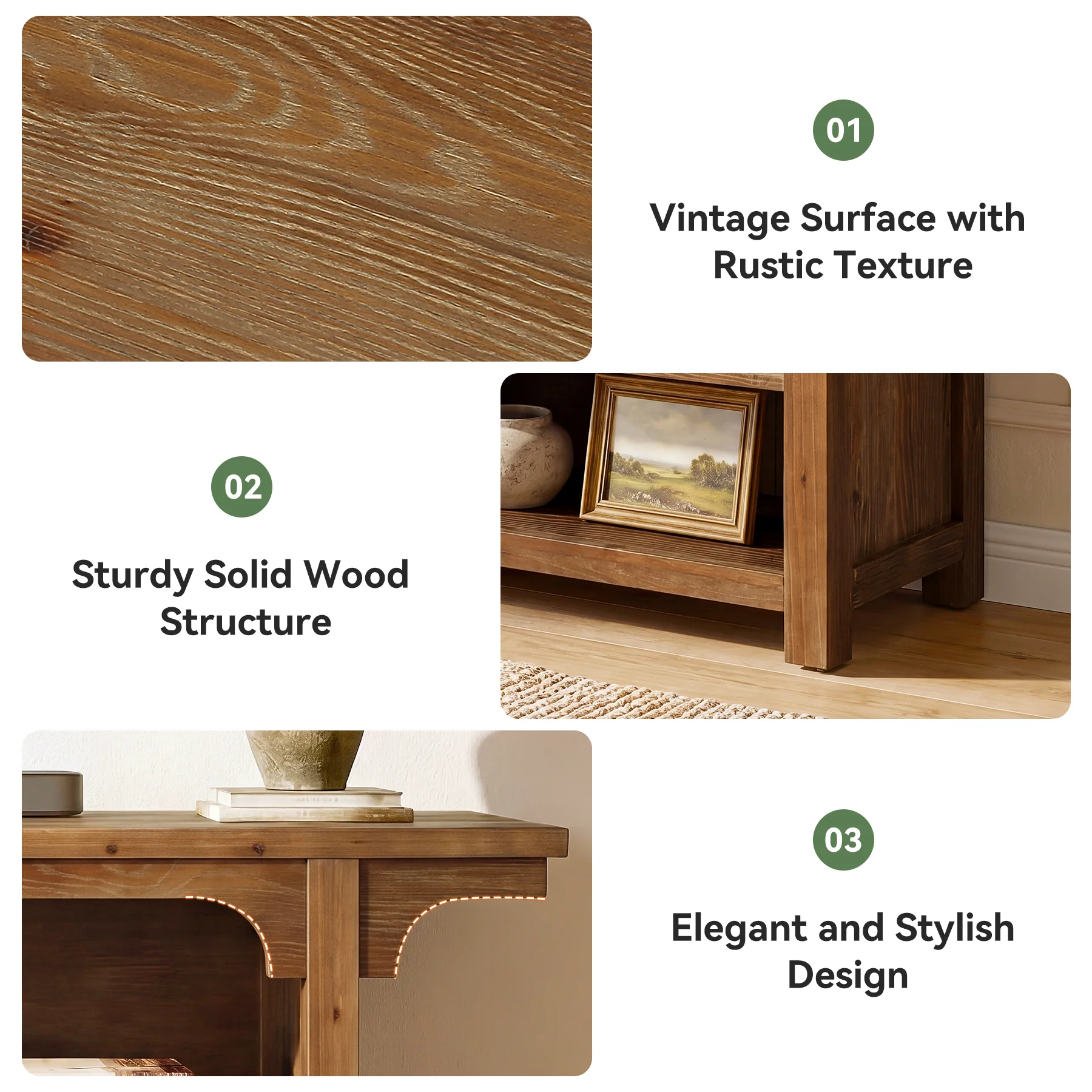 63" Solid Wood TV Stand for 55/65/70"TVs, Farmhouse Entertainment Center with 3 Storage - Image 8