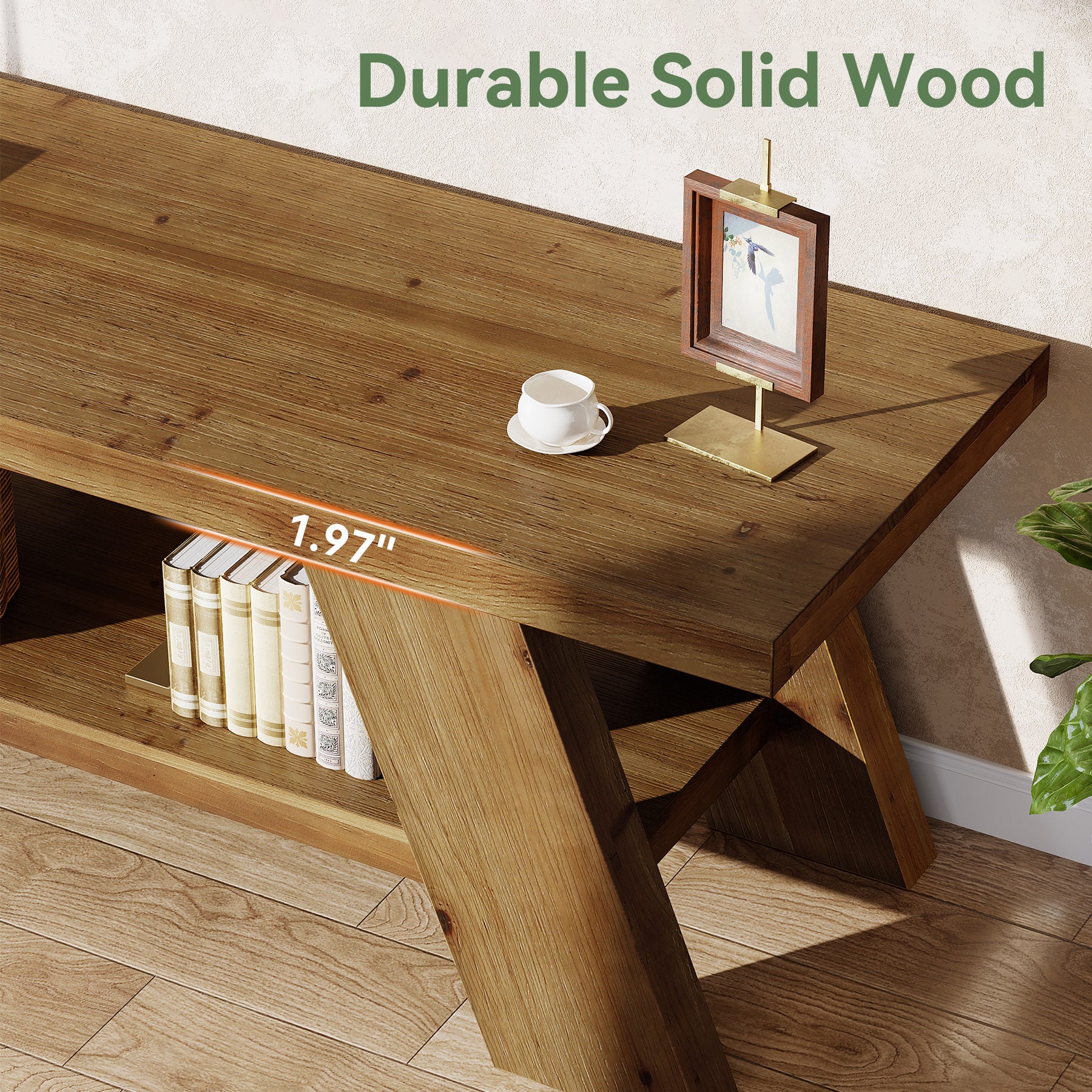 Solid Wood TV Stand with 2-Tier Shelf, 63" TV Media Console for TVs up to 75" - Image 7