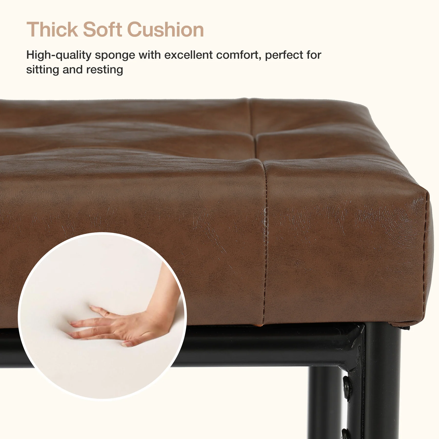 63" Upholstered Entryway Bench with Faux Leather Cushion, Industrial Shoe Bench for Hallway, Foyer & Living Room - Image 6