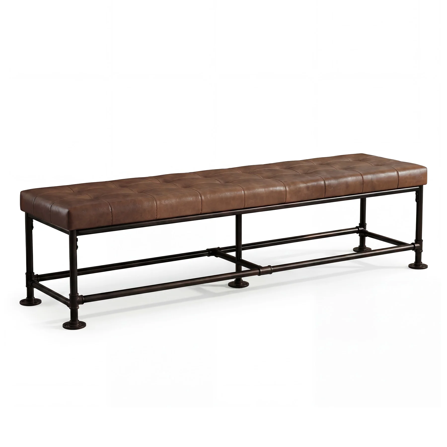 63" Upholstered Entryway Bench with Faux Leather Cushion, Industrial Shoe Bench for Hallway, Foyer & Living Room - Image 8