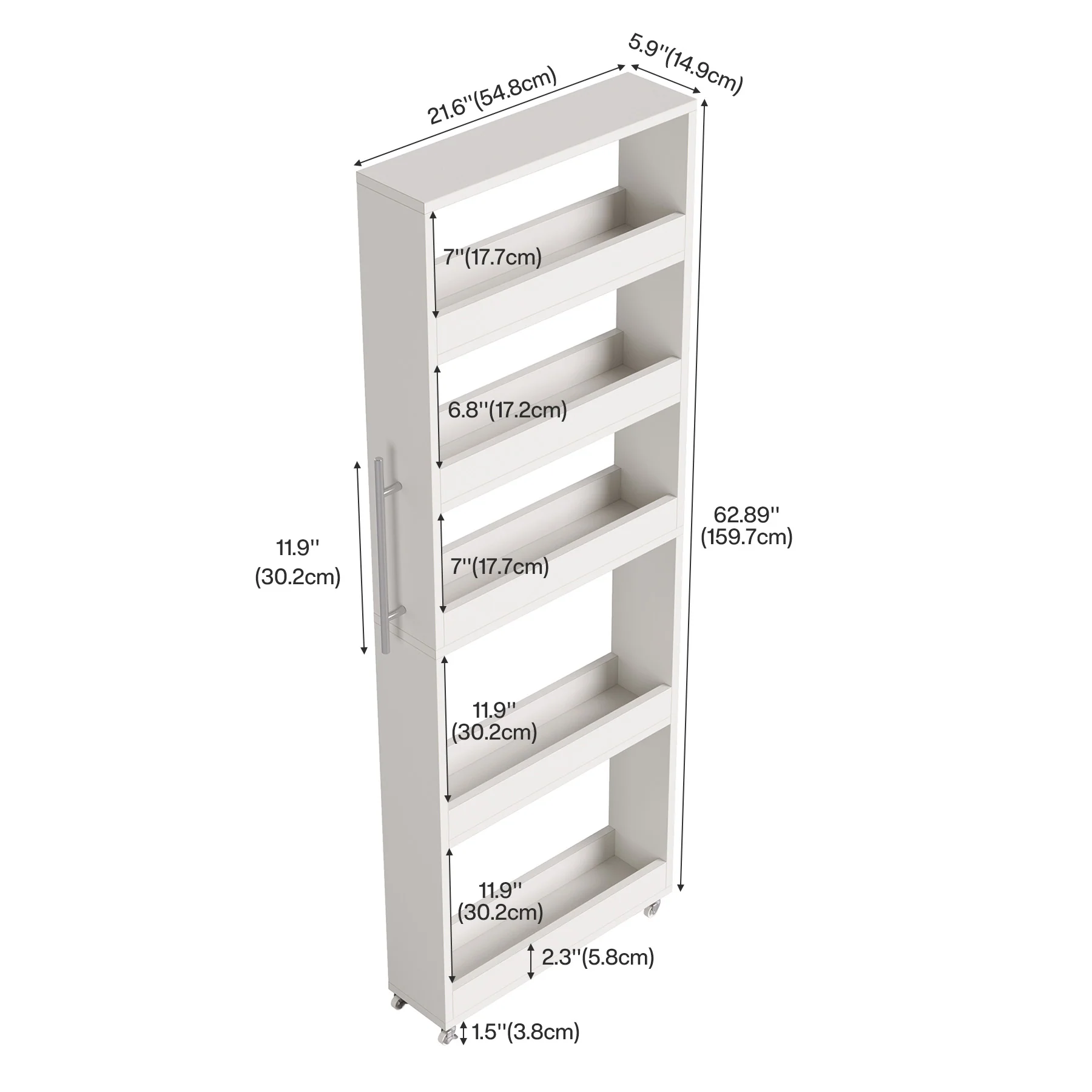 63" Utility Cart on Wheels, 5-Tier Narrow Mobile Shelf Organizer - Image 2