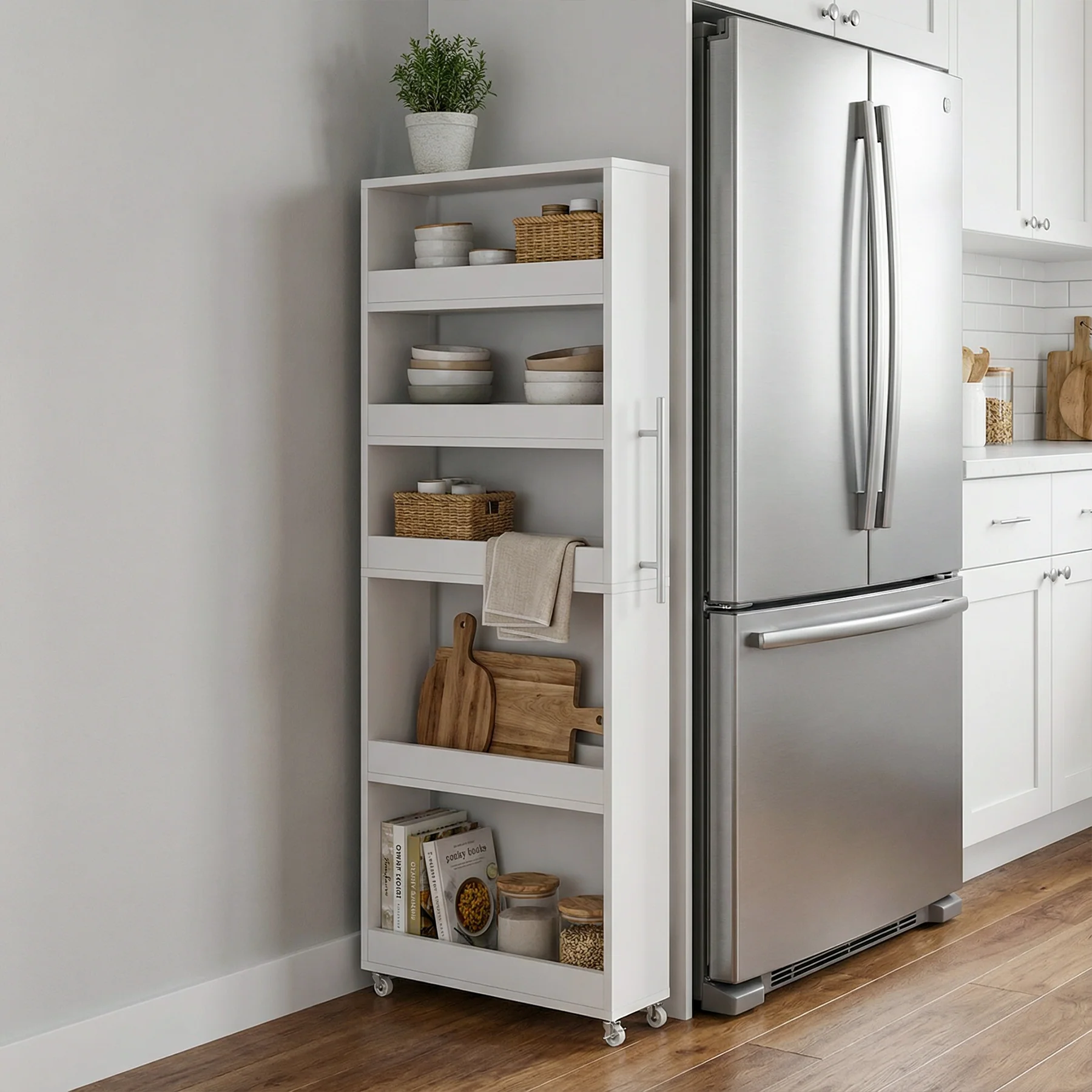 63" Utility Cart on Wheels, 5-Tier Narrow Mobile Shelf Organizer - Image 5