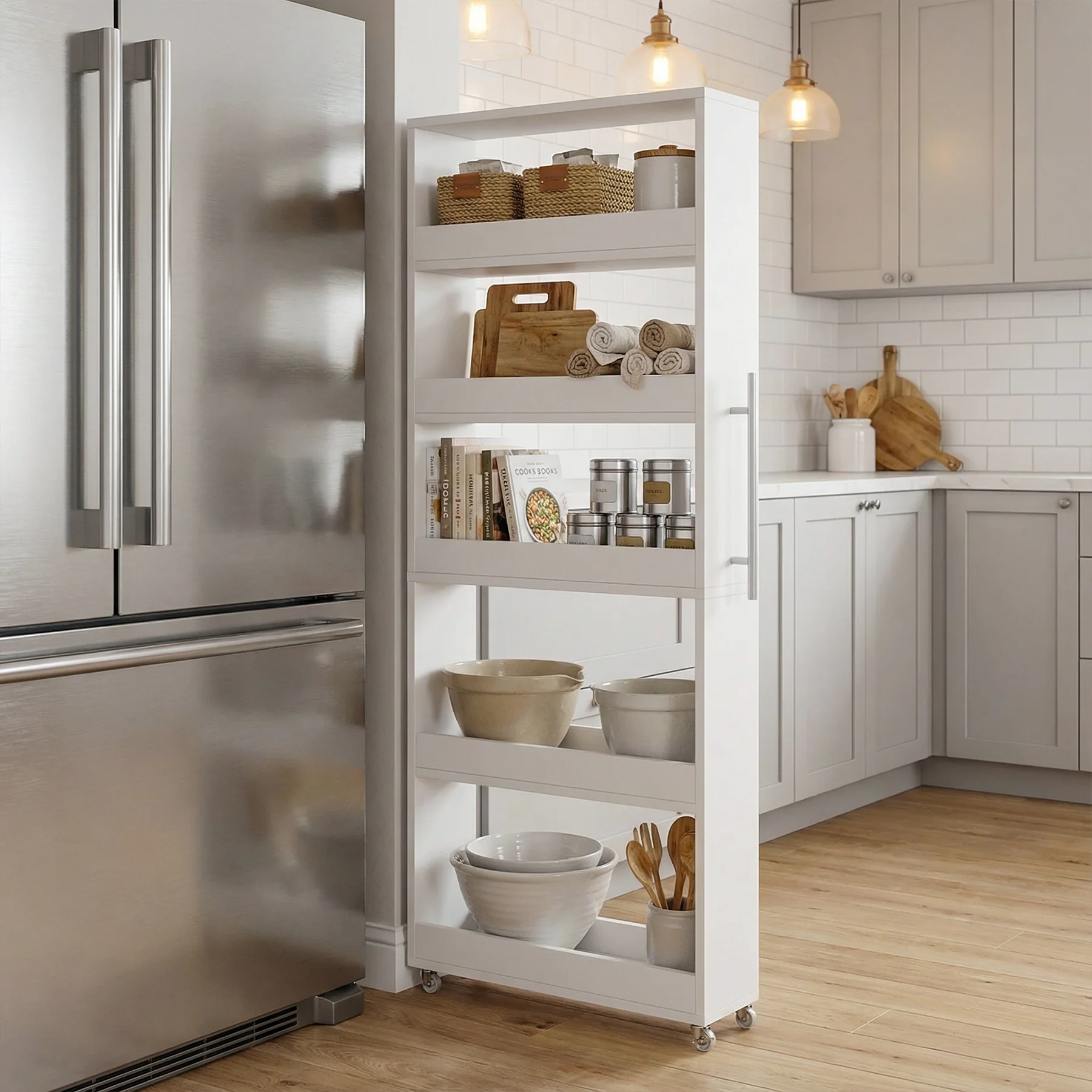 63" Utility Cart on Wheels, 5-Tier Narrow Mobile Shelf Organizer - Image 6
