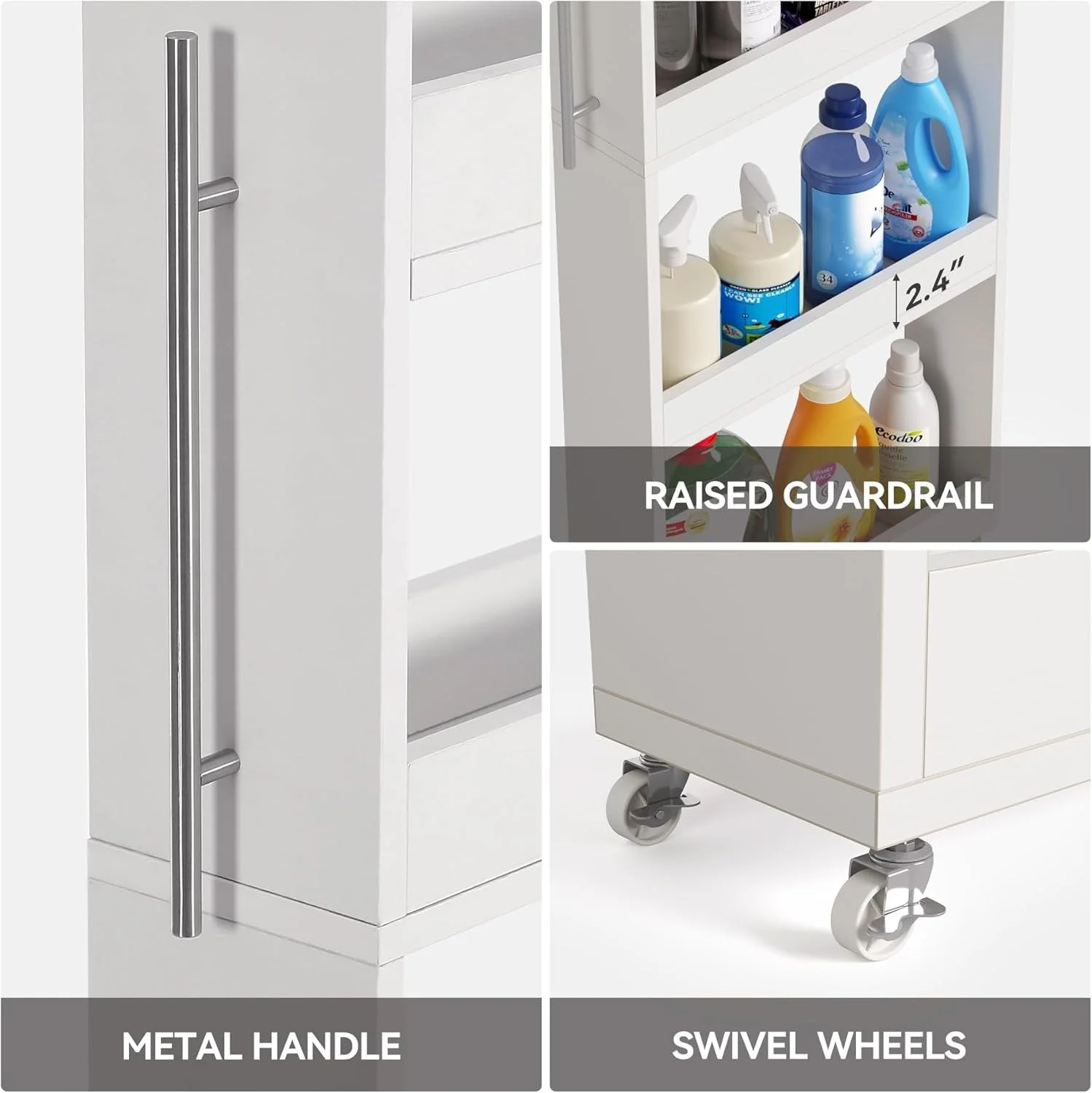63" Utility Cart on Wheels, 5-Tier Narrow Mobile Shelf Organizer - Image 7